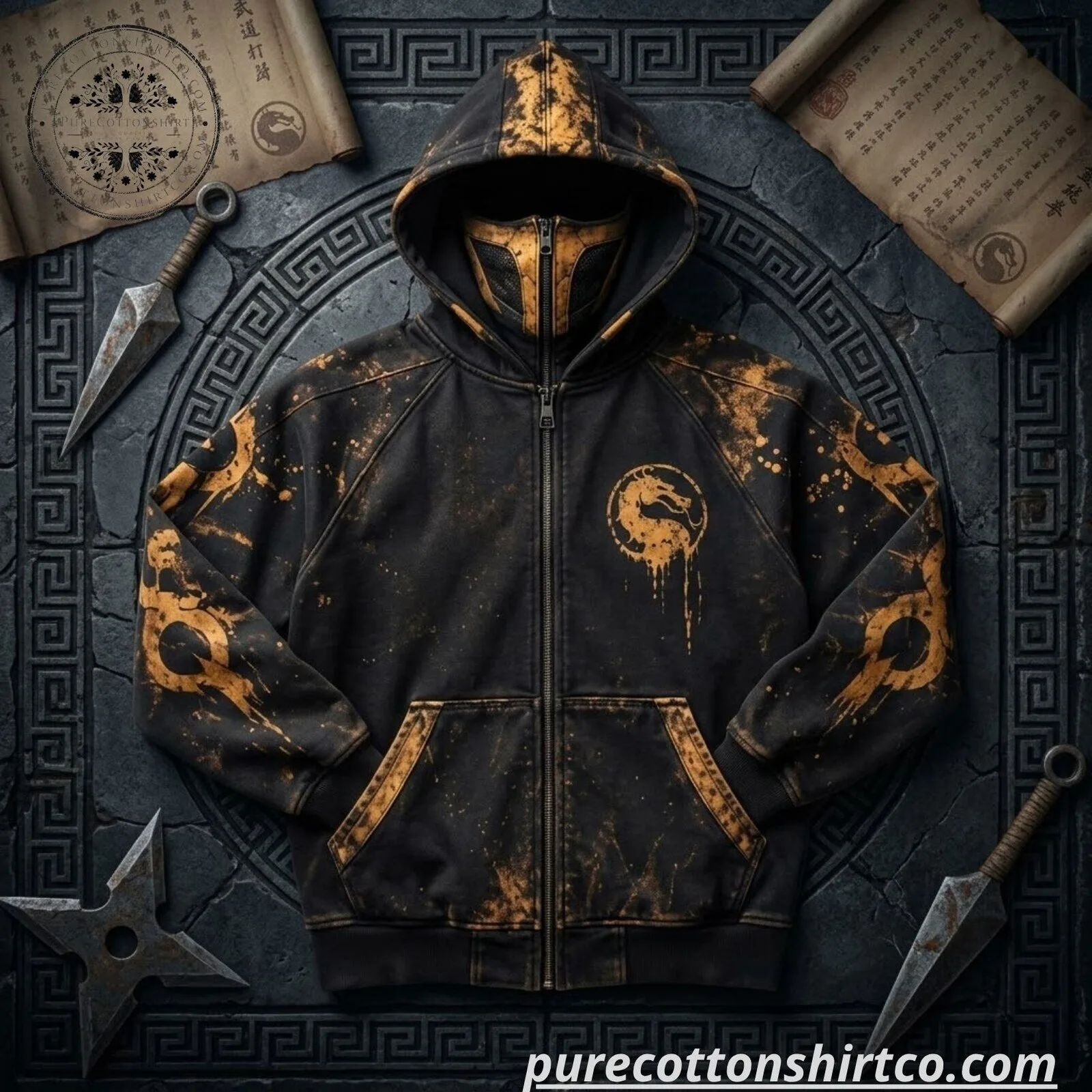 H&M x MORTAL KOMBAT Scorpion Zip Gaiter Hoodie