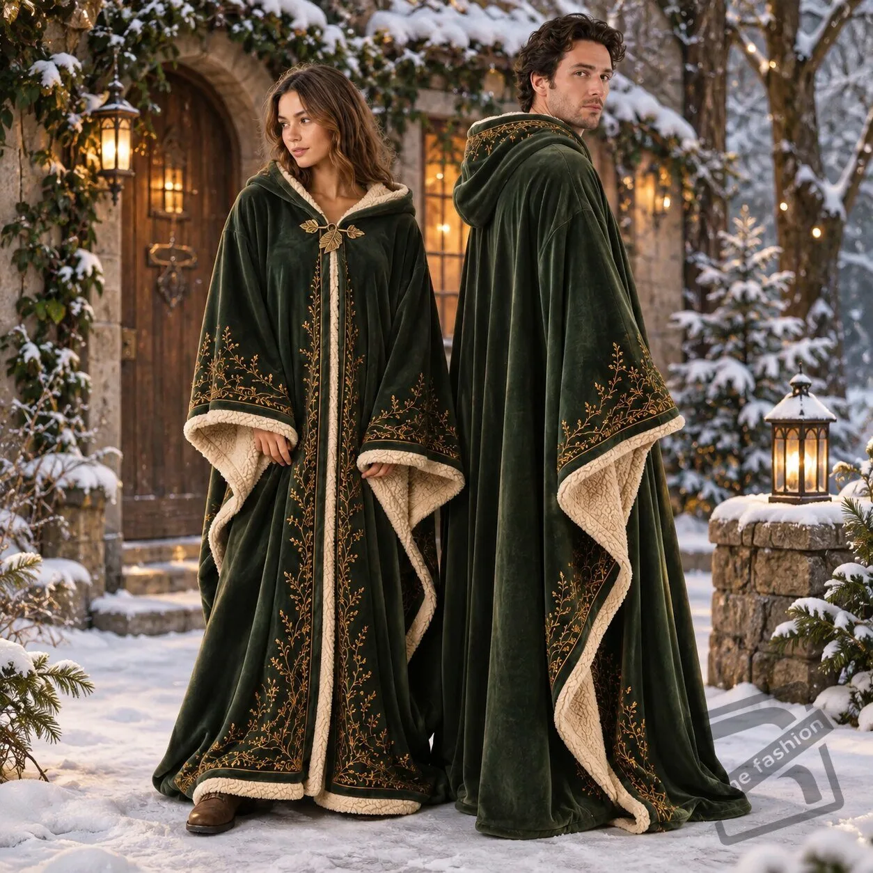 Medieval Forest Green Velvet Cloak