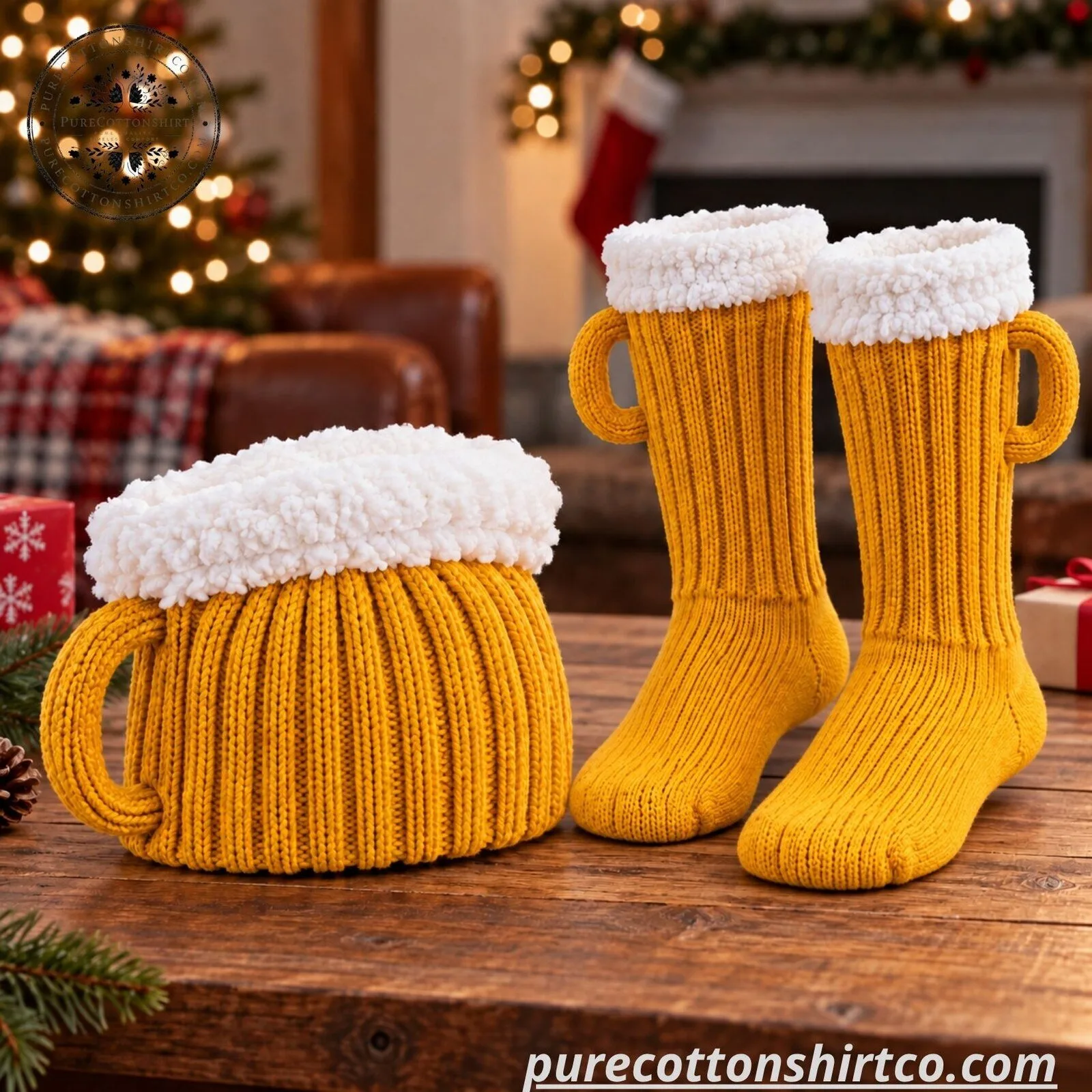 Funny Beer Mug Knit Beanie Hat and Socks Set - Novelty Winter Warm Set 3 Funny Beer Mug Knit Beanie Hat and Socks Set - Novelty Winter Warm Set