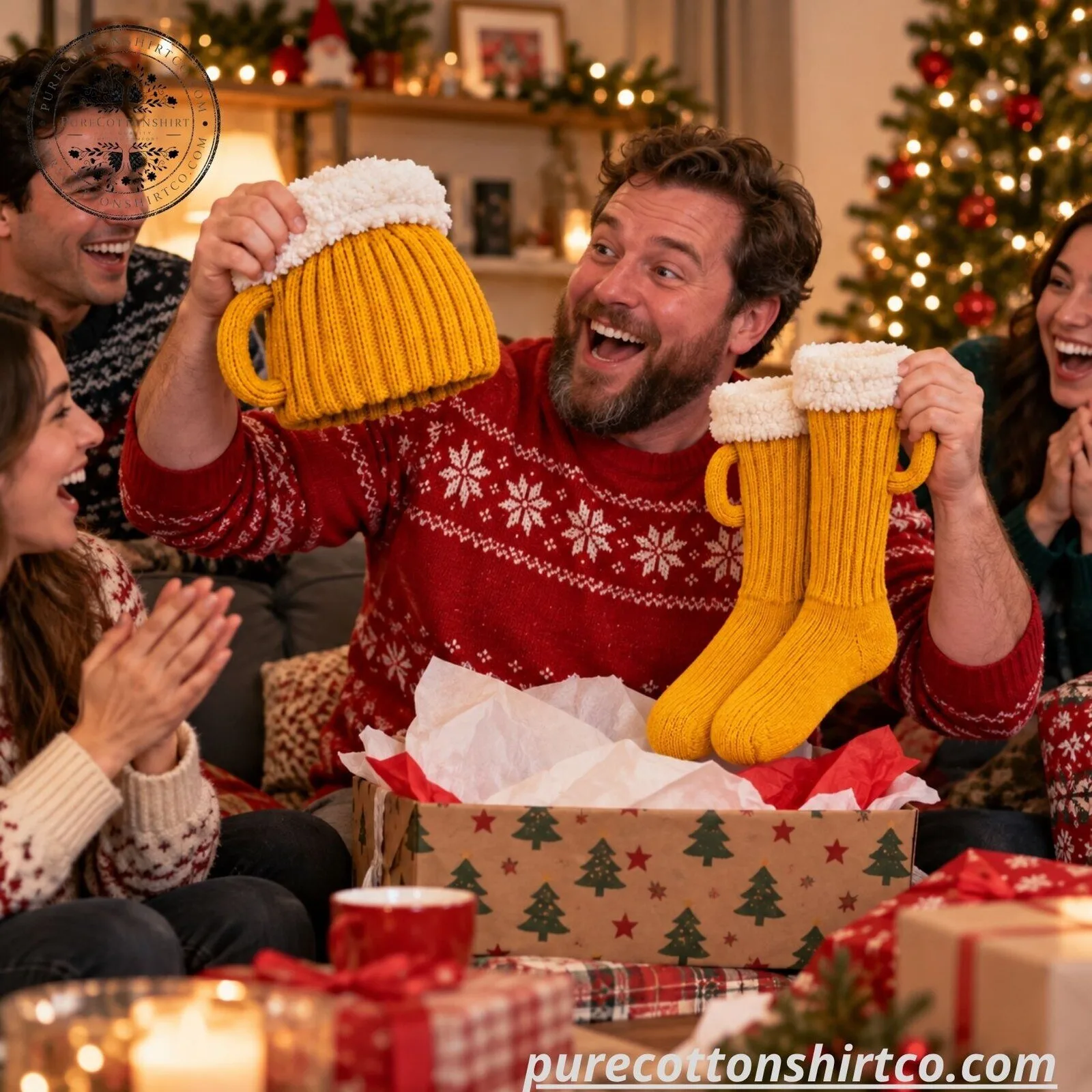 Funny Beer Mug Knit Beanie Hat and Socks Set - Novelty Winter Warm Set 4 Funny Beer Mug Knit Beanie Hat and Socks Set - Novelty Winter Warm Set