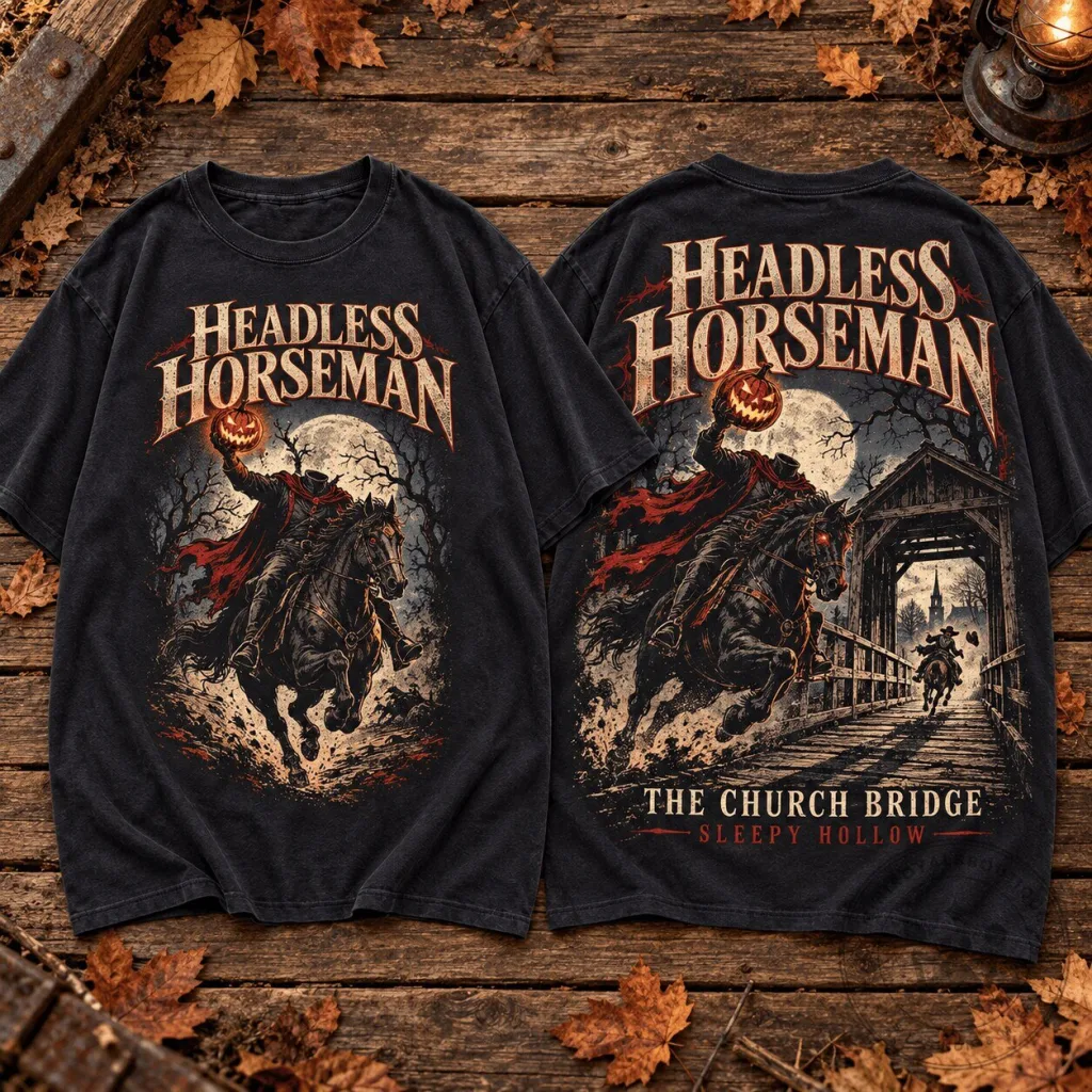 Headless Horseman Sleepy Hollow Church Bridge Halloween T-Shirt