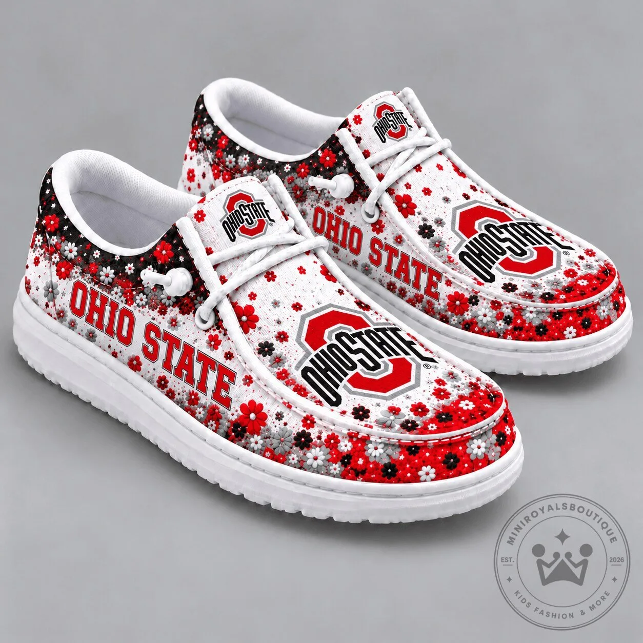 Ohio State Buckeyes Floral Pattern Loafer Shoes for Men and Women
