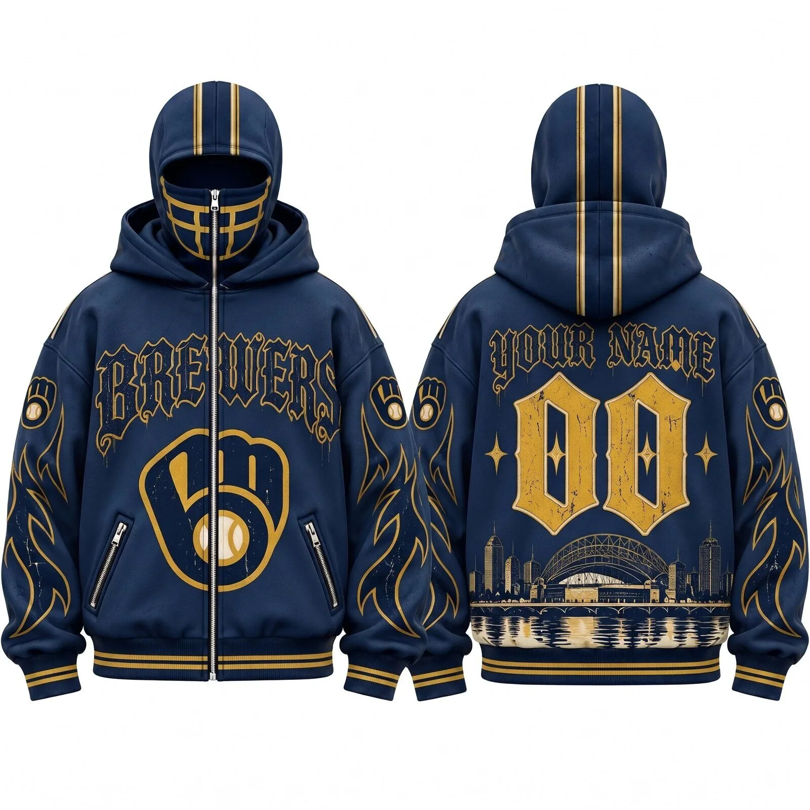 Milwaukee Brewers 3D Zip-Up Balaclava Hoodie
