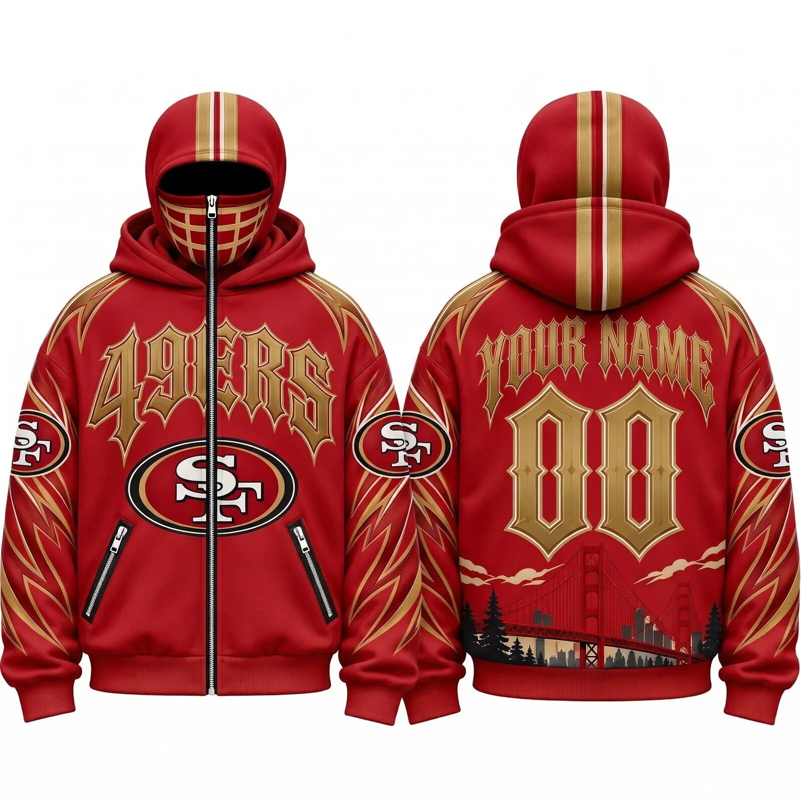 San Francisco 49ers 3D Zip-Up Balaclava Hoodie