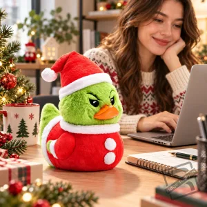 Grinch Santa Rubber Duck Plush Toy