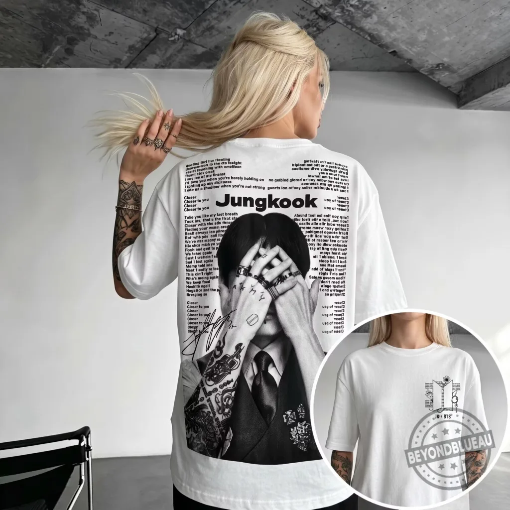 Jungkook BTS K-Pop Music Fan Art Graphic Print White T-Shirt Jungkook BTS K-Pop Music Fan Art Graphic Print White T-Shirt