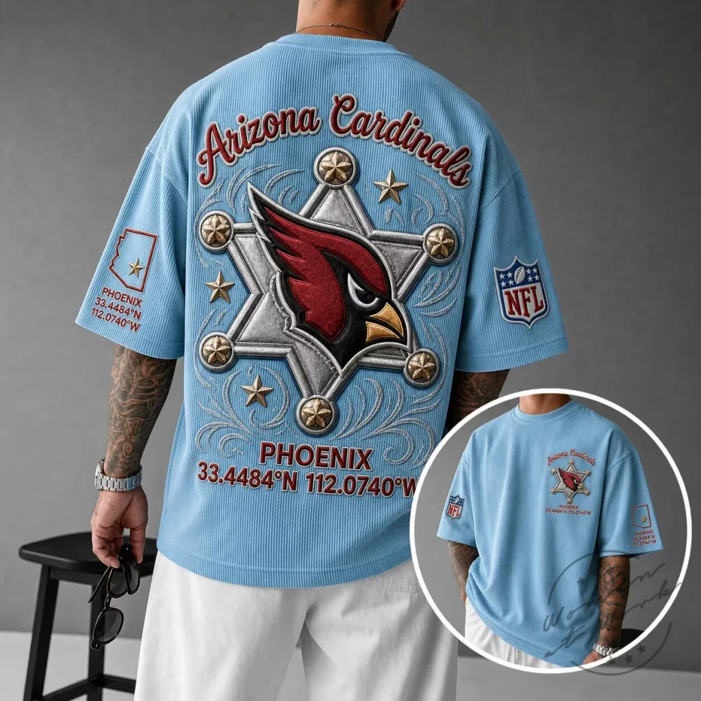 Arizona Cardinals Phoenix NFL Football Team Light Blue Oversized T-Shirt Arizona Cardinals Phoenix NFL Football Team Light Blue Oversized T-Shirt
