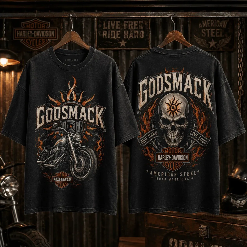 Godsmack Harley-Davidson Ride Hard Live Loud Skull Motorcycle T-Shirt Godsmack Harley-Davidson Ride Hard Live Loud Skull Motorcycle T-Shirt
