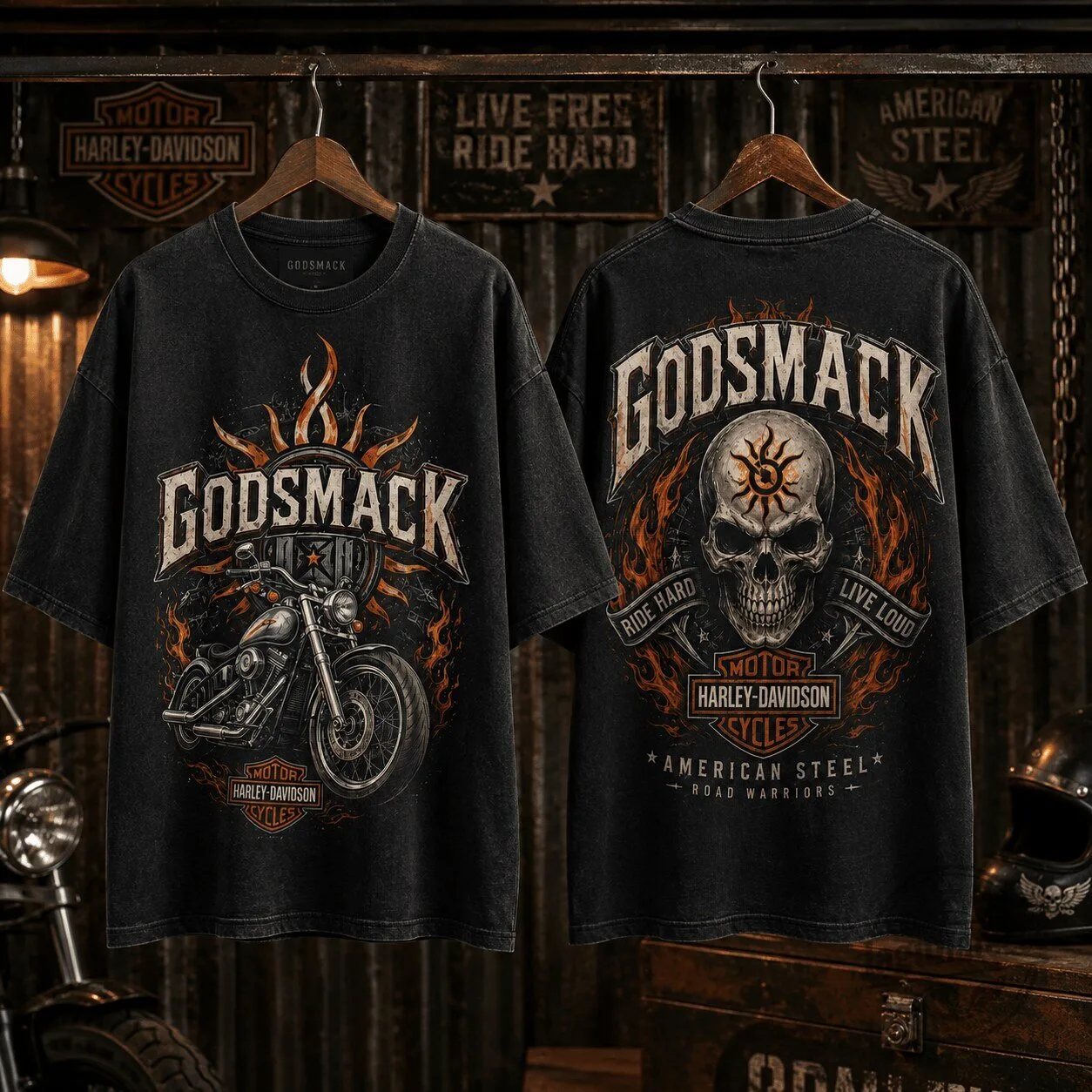 Godsmack Harley-Davidson Ride Hard Live Loud Skull Motorcycle T-Shirt 1 Godsmack Harley-Davidson Ride Hard Live Loud Skull Motorcycle T-Shirt