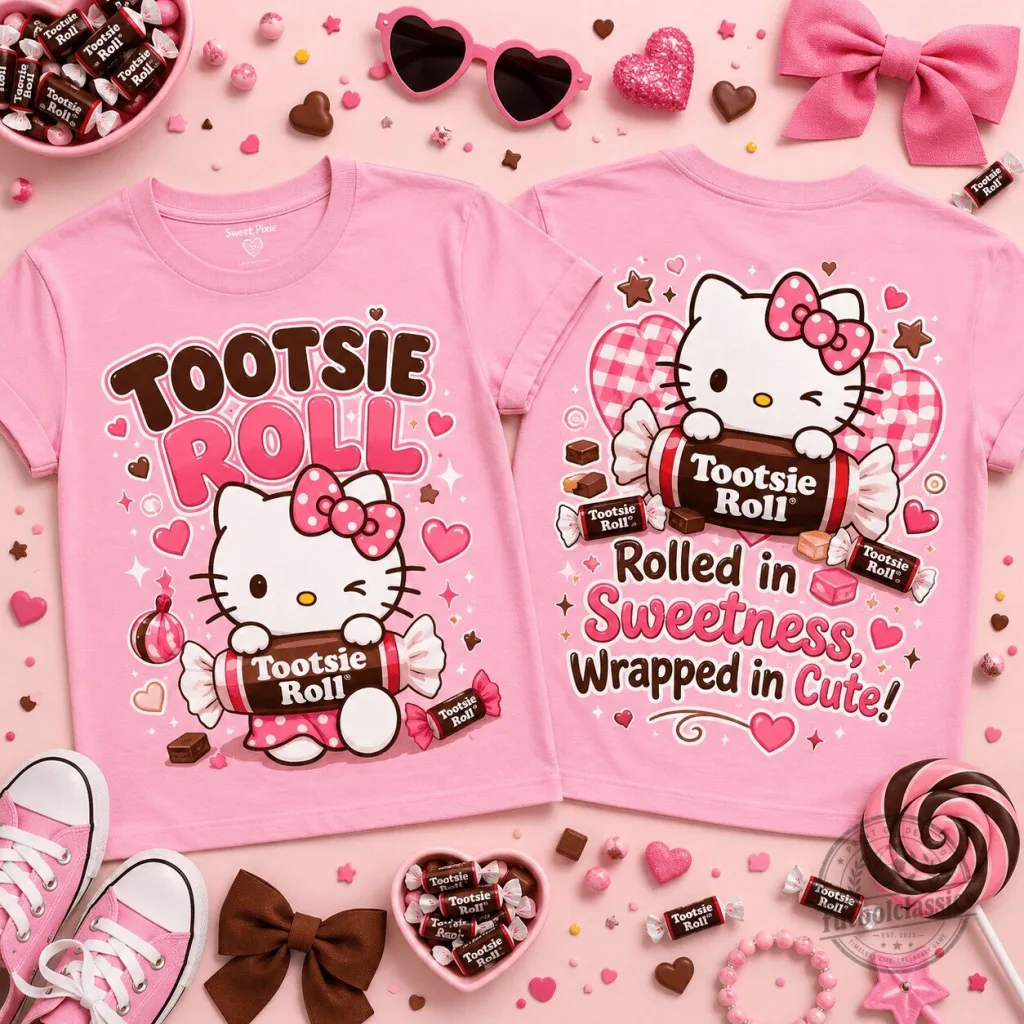 Hello Kitty Tootsie Roll Candy Sweetness Wrapped in Cute Pink T-Shirt Hello Kitty Tootsie Roll Candy Sweetness Wrapped in Cute Pink T-Shirt