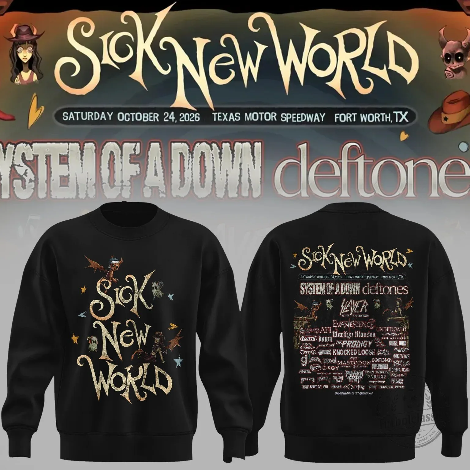 Sick New World Texas 2026 Festival Lineup Black Crewneck Sweatshirt 1 Sick New World Texas 2026 Festival Lineup Black Crewneck Sweatshirt