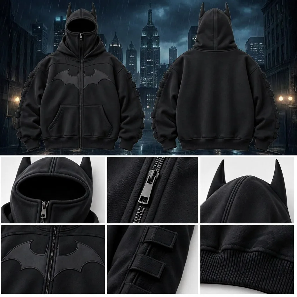 Batman Full Zip Balaclava Mask Hoodie Batman Full Zip Balaclava Mask Hoodie for Adults – image 2 of 4