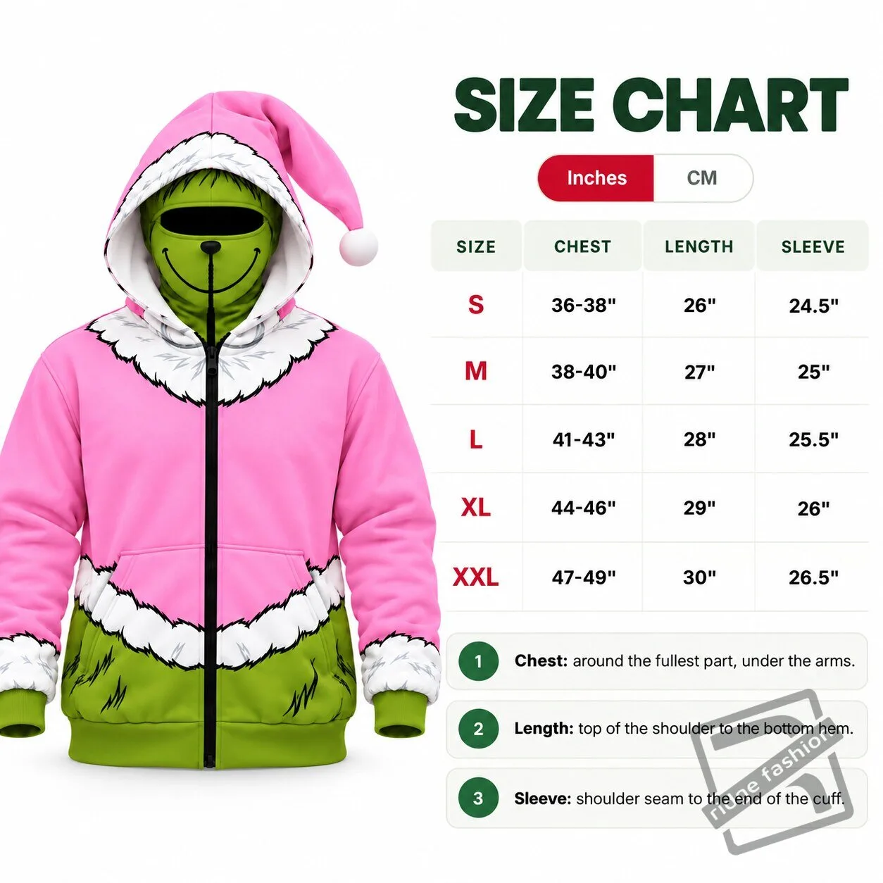 Pink Grinch Full Zip Balaclava Mask Hoodie 6 Pink Grinch Full Zip Balaclava Mask Hoodie product view