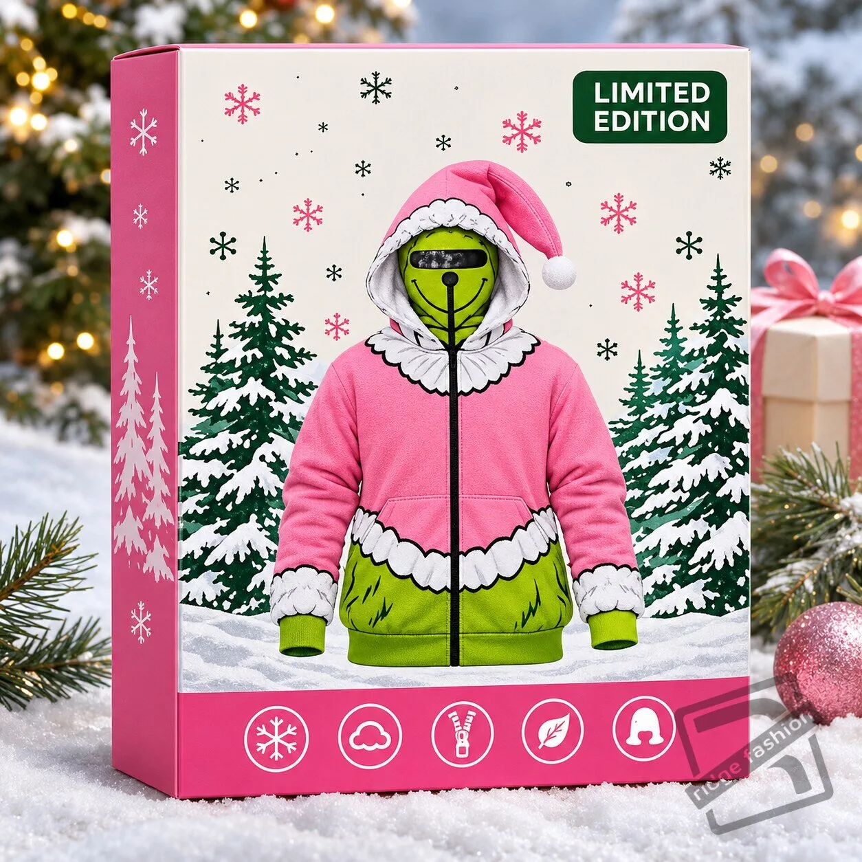 Pink Grinch Full Zip Balaclava Mask Hoodie 7 Pink Grinch Full Zip Balaclava Mask Hoodie product view