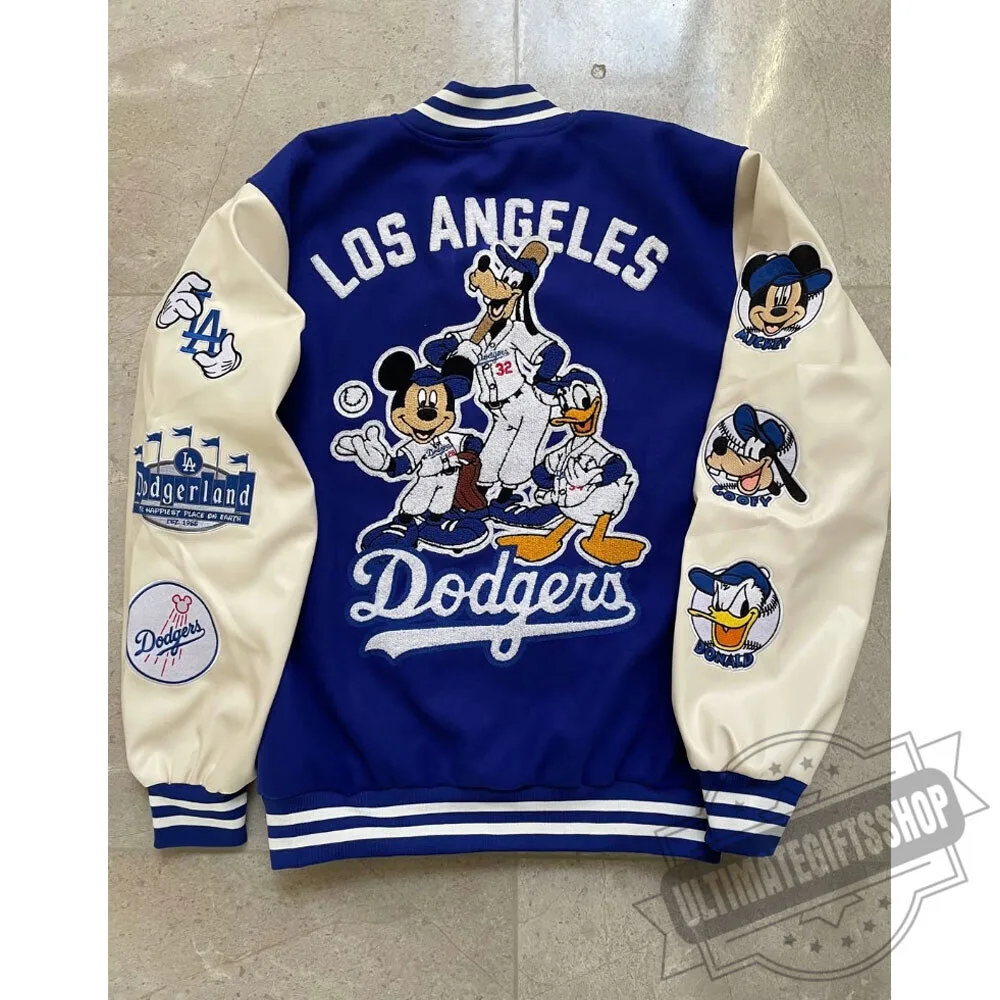 Los Angeles Dodgers Disney Character Blue CreamJacket 5 Los Angeles Dodgers Disney Character Blue CreamJacket