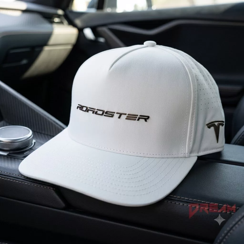 RARE Tesla Roadster 2026 White Embroidered Hat