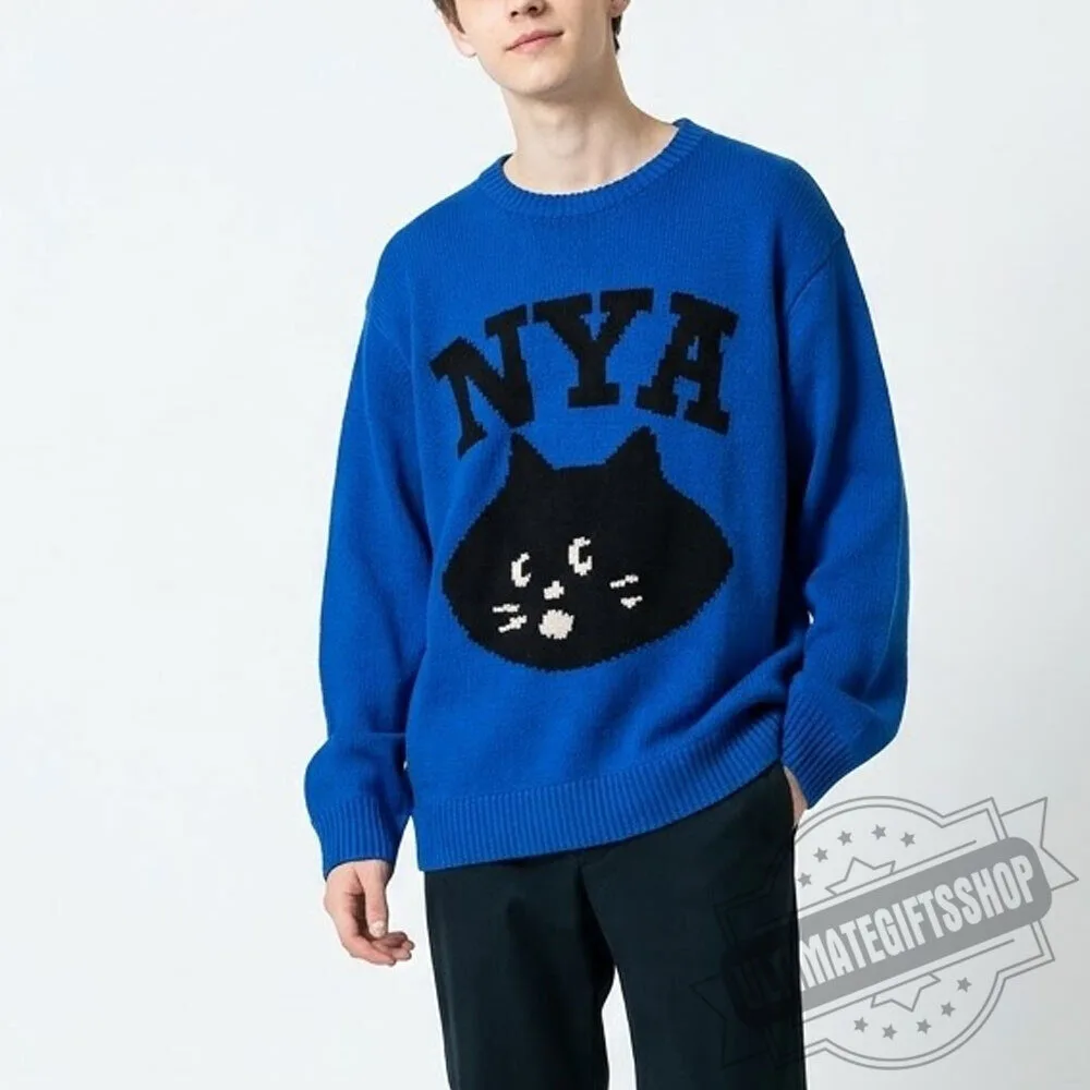 Né-net Nya Black Cat Face Blue Sweater 4 Né-net Nya Black Cat Face Blue Sweater
