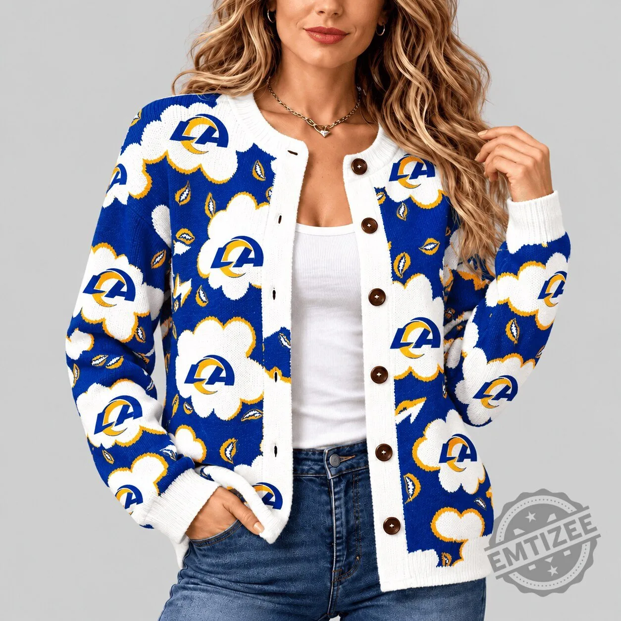 Los Angeles Rams NFL Kiss Pattern Knit Cardigan for Women