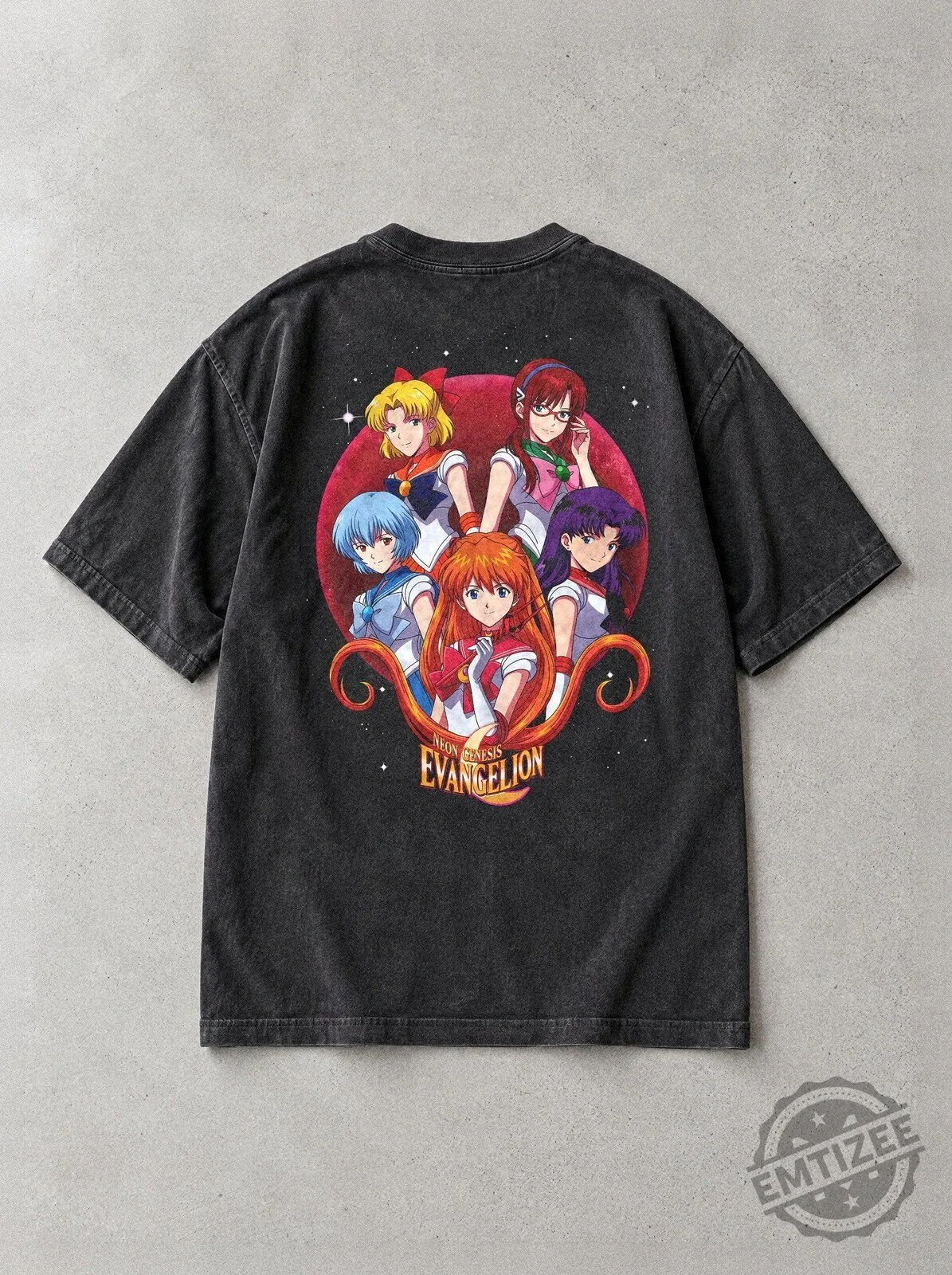 Neon Genesis Evangelion Red Moon Roll Call Vintage Anime T-Shirt