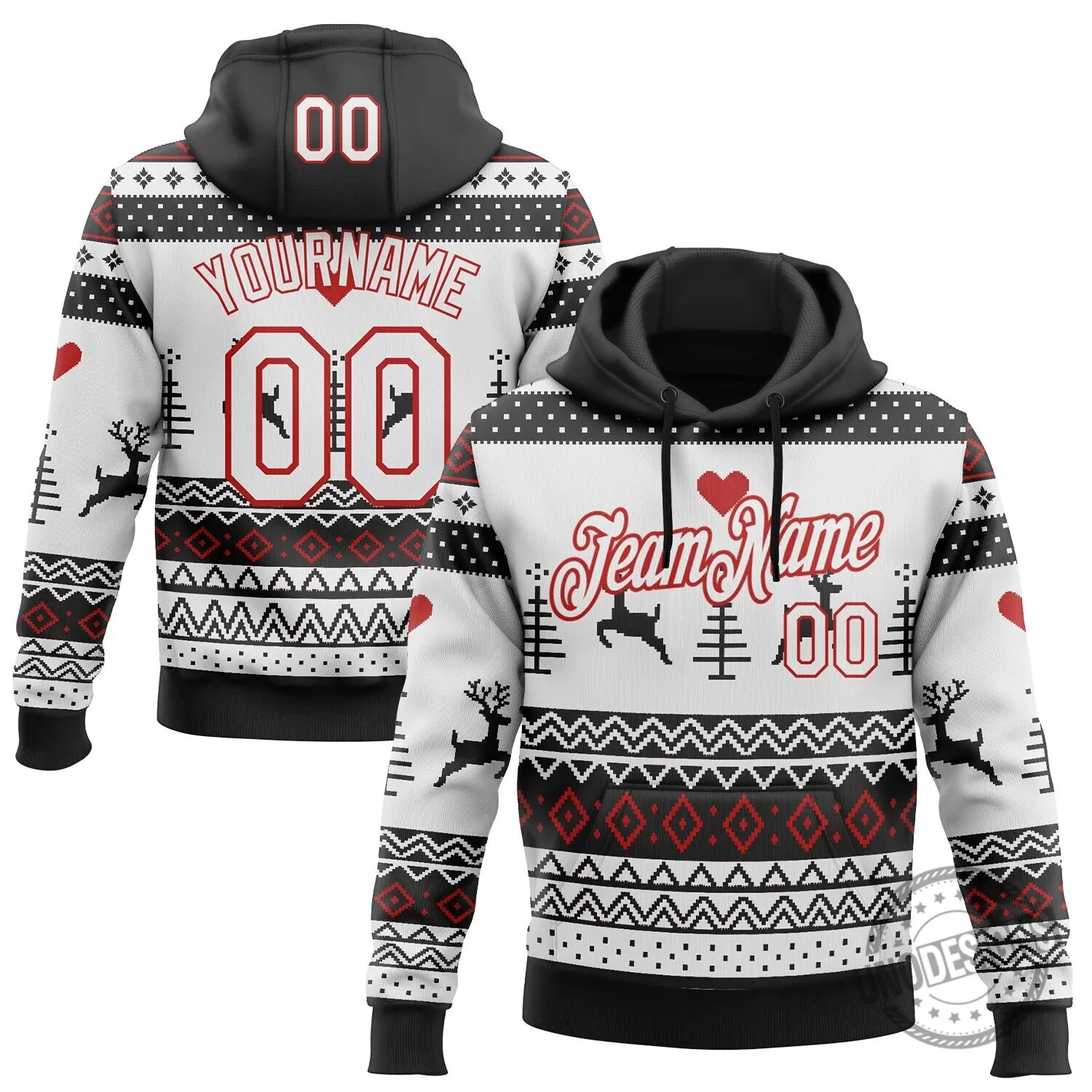 Personalized Christmas Reindeer Ugly Sweater Style Custom Name and Number Hoodie