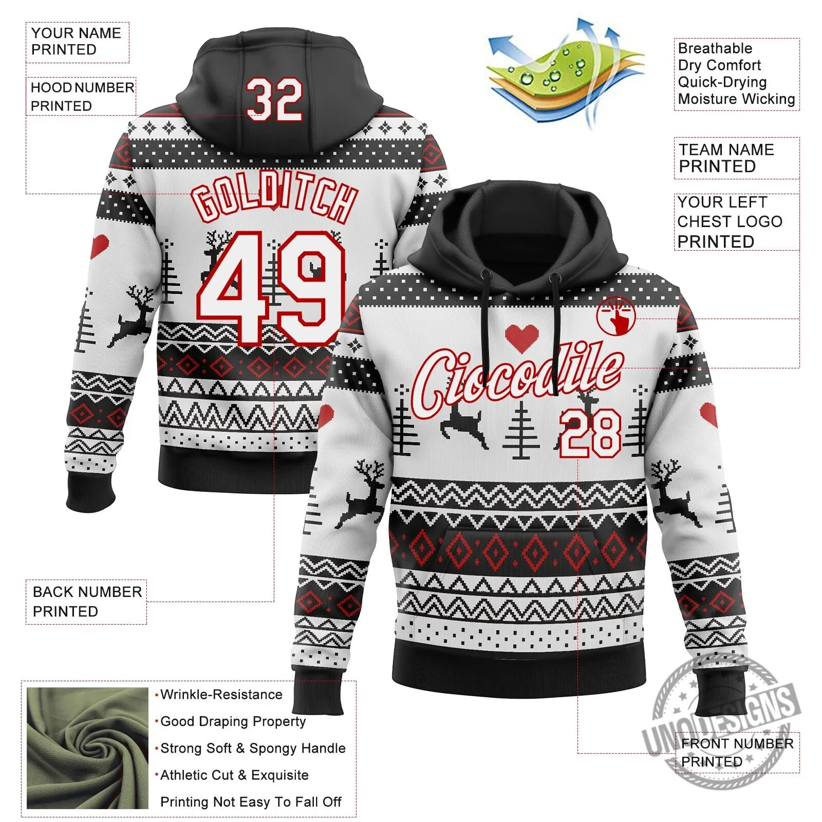 Personalized Christmas Reindeer Ugly Sweater Style Custom Name and Number Hoodie 7 Personalized Christmas Reindeer Ugly Sweater Style Custom Name and Number Hoodie