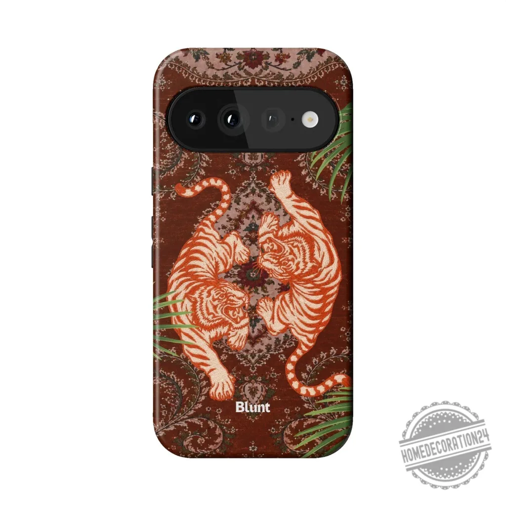 Twin Prowl Pixel Phone Case with Tiger and Persian Rug Design Twin Prowl Pixel Phone Case with Tiger and Persian Rug Design