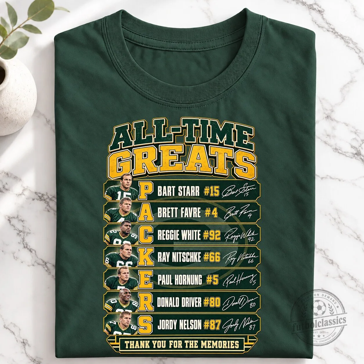 All-Time Greats T-Shirt Featuring Signatures of Green Bay Packers Football Team Players 1 All-Time Greats T-Shirt Featuring Signatures of Green Bay Packers Football Team Players