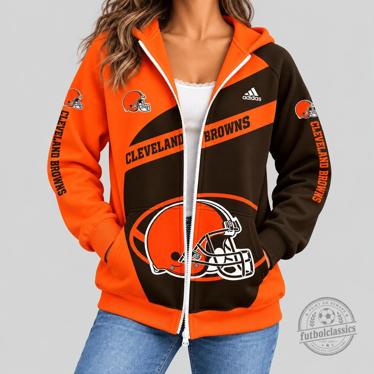 Cleveland Browns NFL Diagonal Stripe Full-Zip Hoodie for Women 1 Cleveland Browns NFL Diagonal Stripe Full-Zip Hoodie for Women