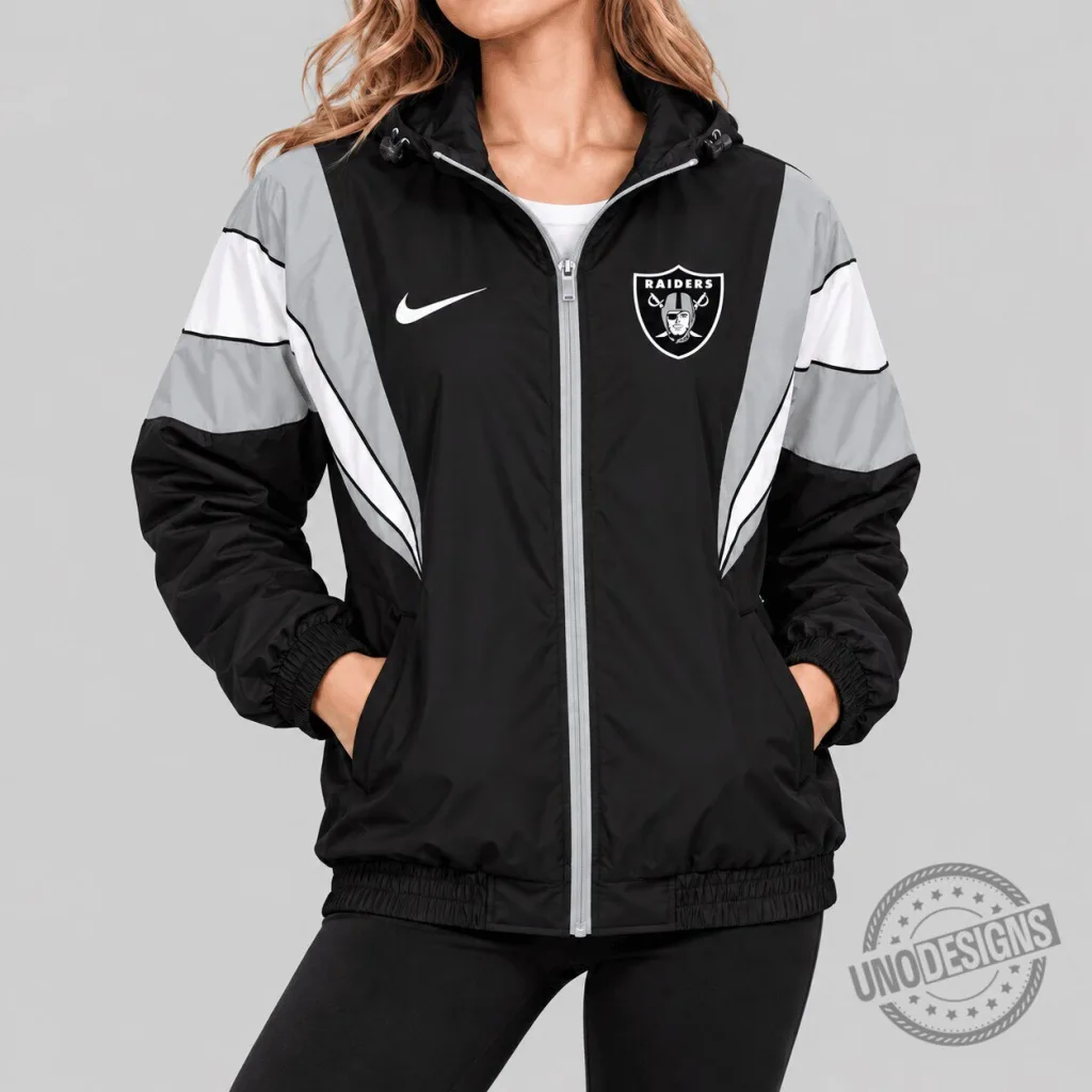 Las Vegas Raiders NFL Football Team Black and Gray Color Block Windbreaker Jacket Las Vegas Raiders NFL Football Team Black and Gray Color Block Windbreaker Jacket