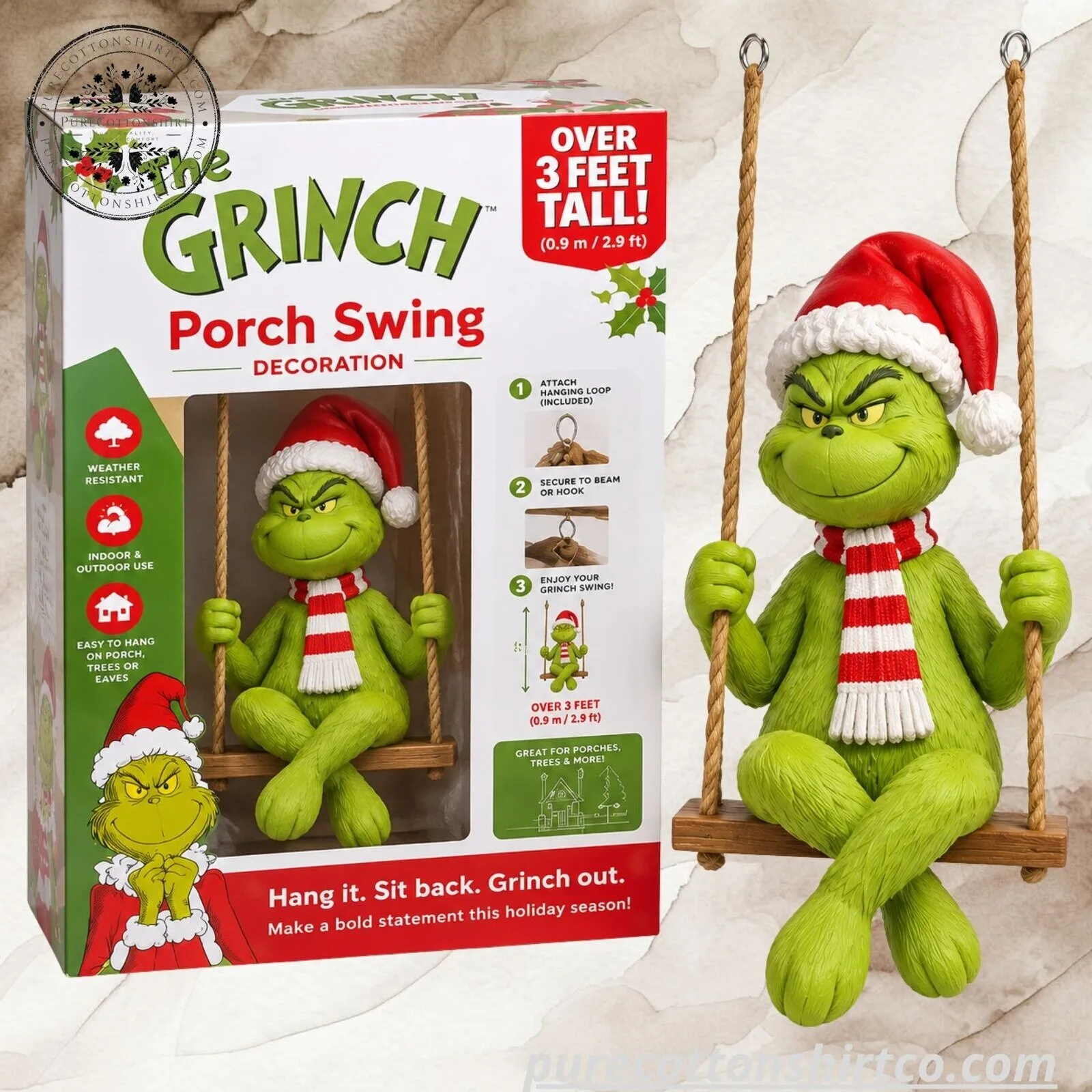 "Top Festive Finds: Unique Jerseys, Halloween Cleats, and Christmas Gear" 7 The Grinch Porch Swing Christmas Decoration - Over 3 Feet Hanging Holiday Decor