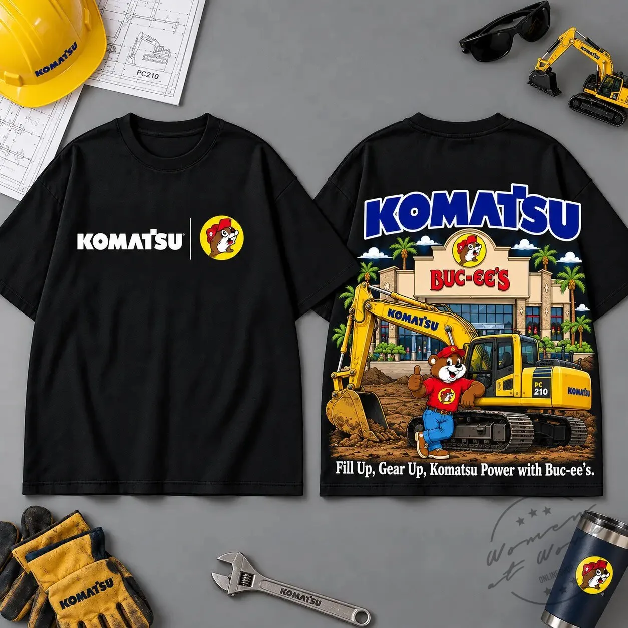 Buc-ee's Komatsu Construction Heavy Equipment Road Trip Black T-Shirt