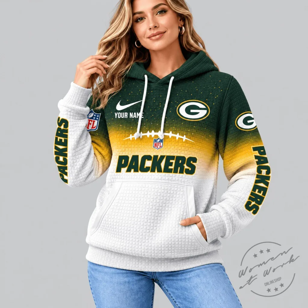 Green Bay Packers NFL Gradient Football Waffle Style Hoodie for Women Green Bay Packers NFL Gradient Football Waffle Style Hoodie for Women