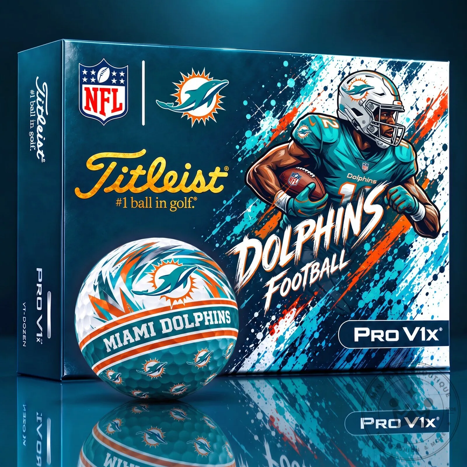 Miami Dolphins NFL Football Titleist Pro V1 Golf Balls