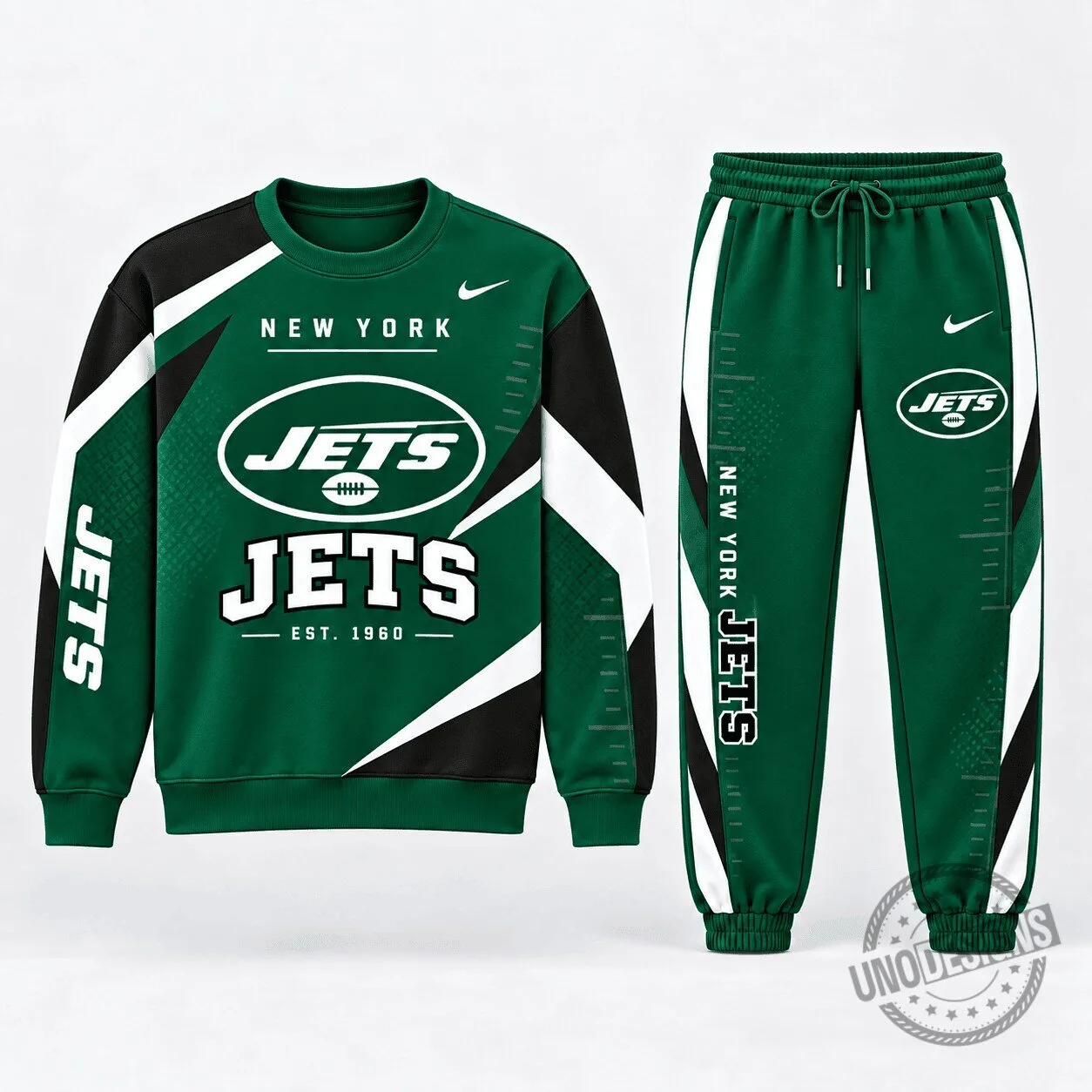 New York Jets Football Team Green and White Crewneck Sweatshirt