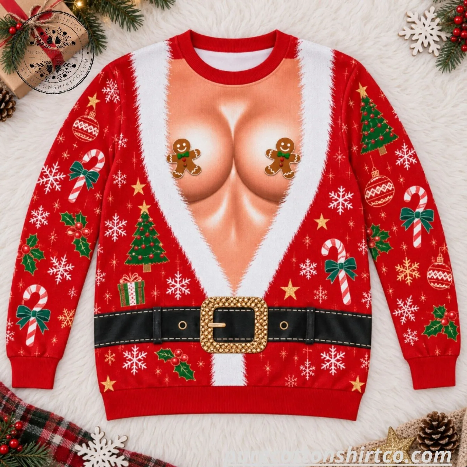 Ugly Christmas Sweater Gingerbread Man Pasties - Funny Naughty Holiday Sweatshirt
