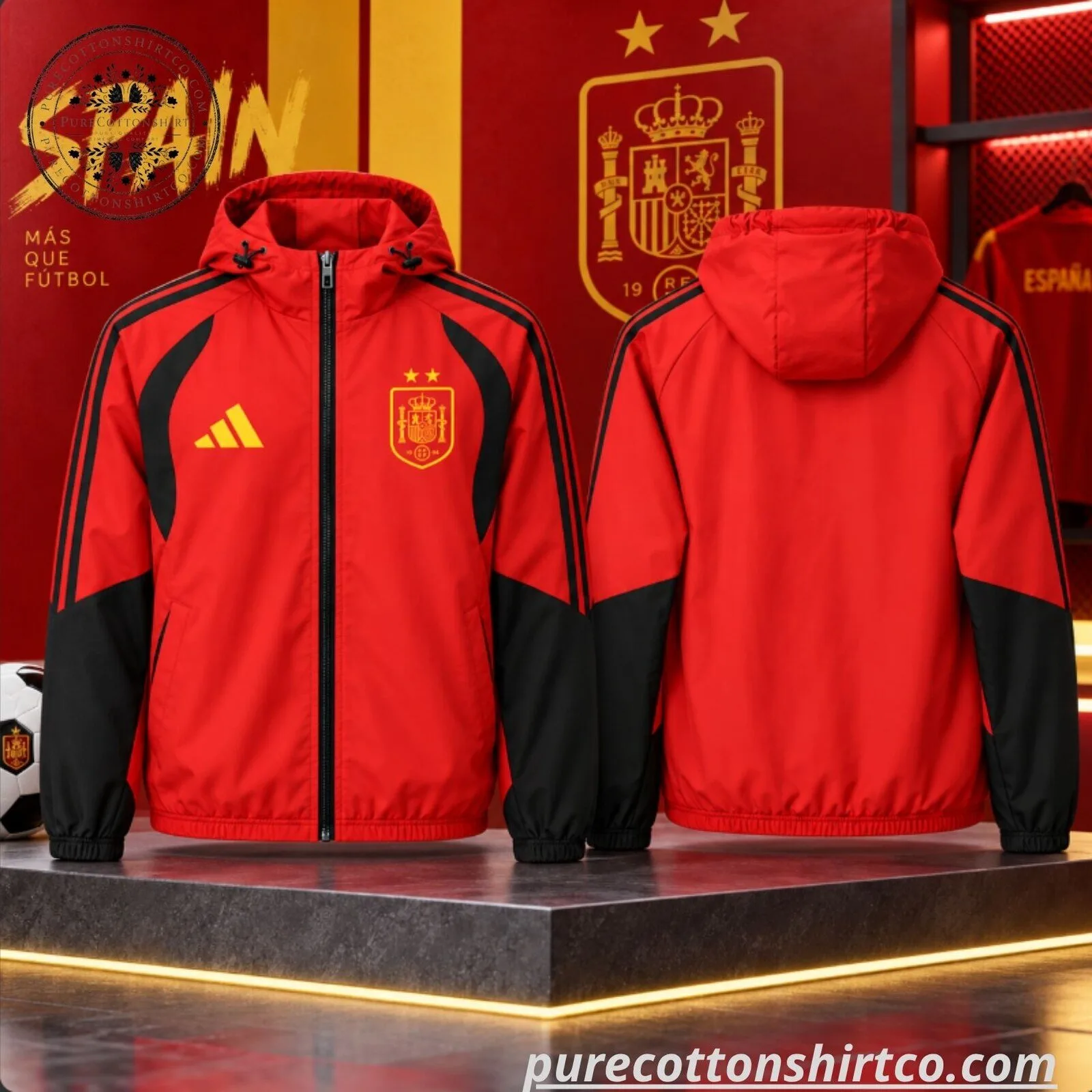 Spain National Football Team Red Hooded Windbreaker Jacket