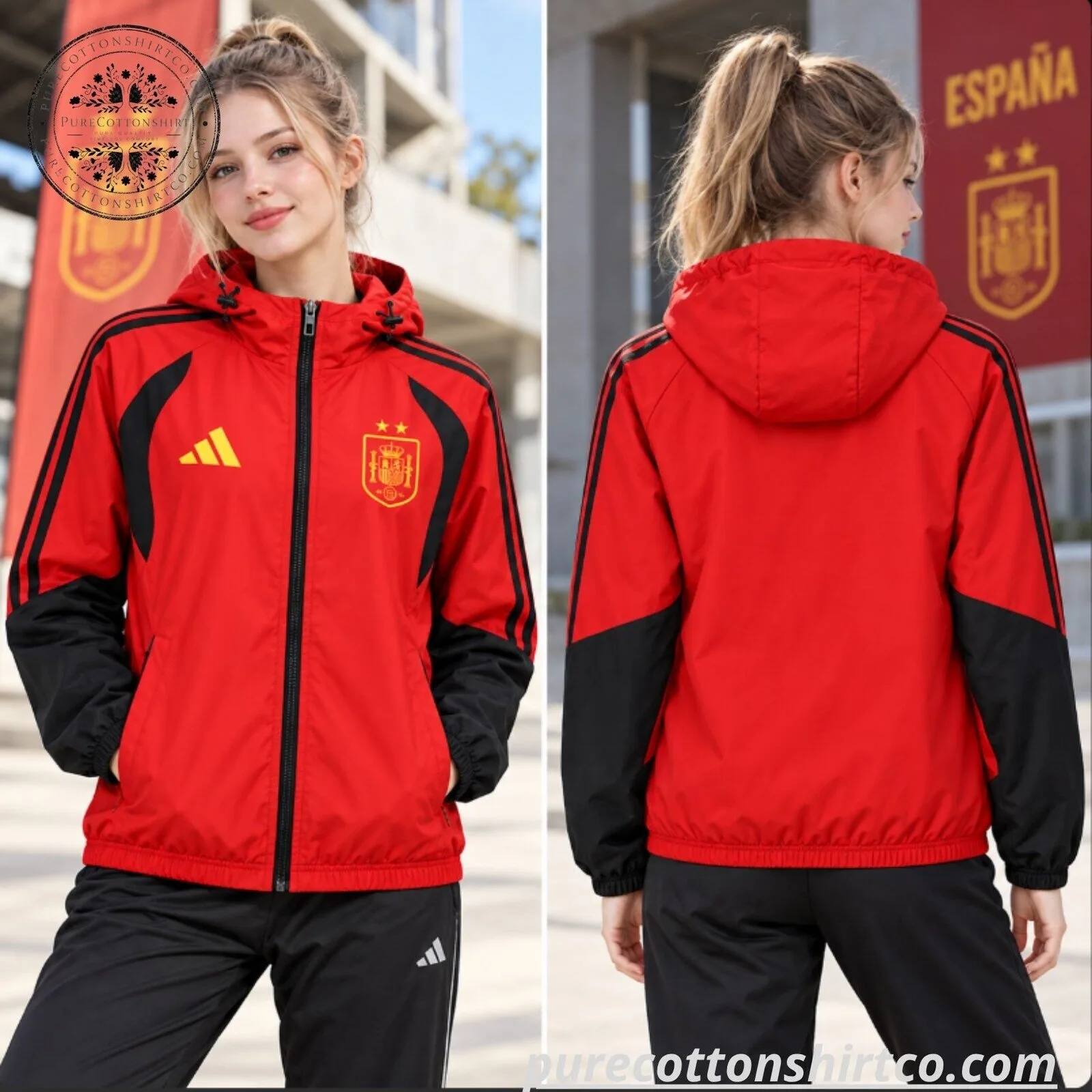 Spain National Football Team Red Hooded Windbreaker Jacket 5 Spain National Football Team Red Hooded Windbreaker Jacket