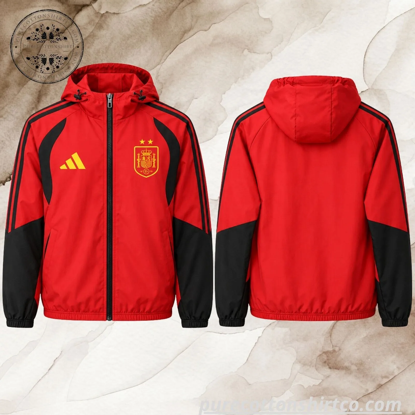 Spain National Football Team Red Hooded Windbreaker Jacket 6 Spain National Football Team Red Hooded Windbreaker Jacket