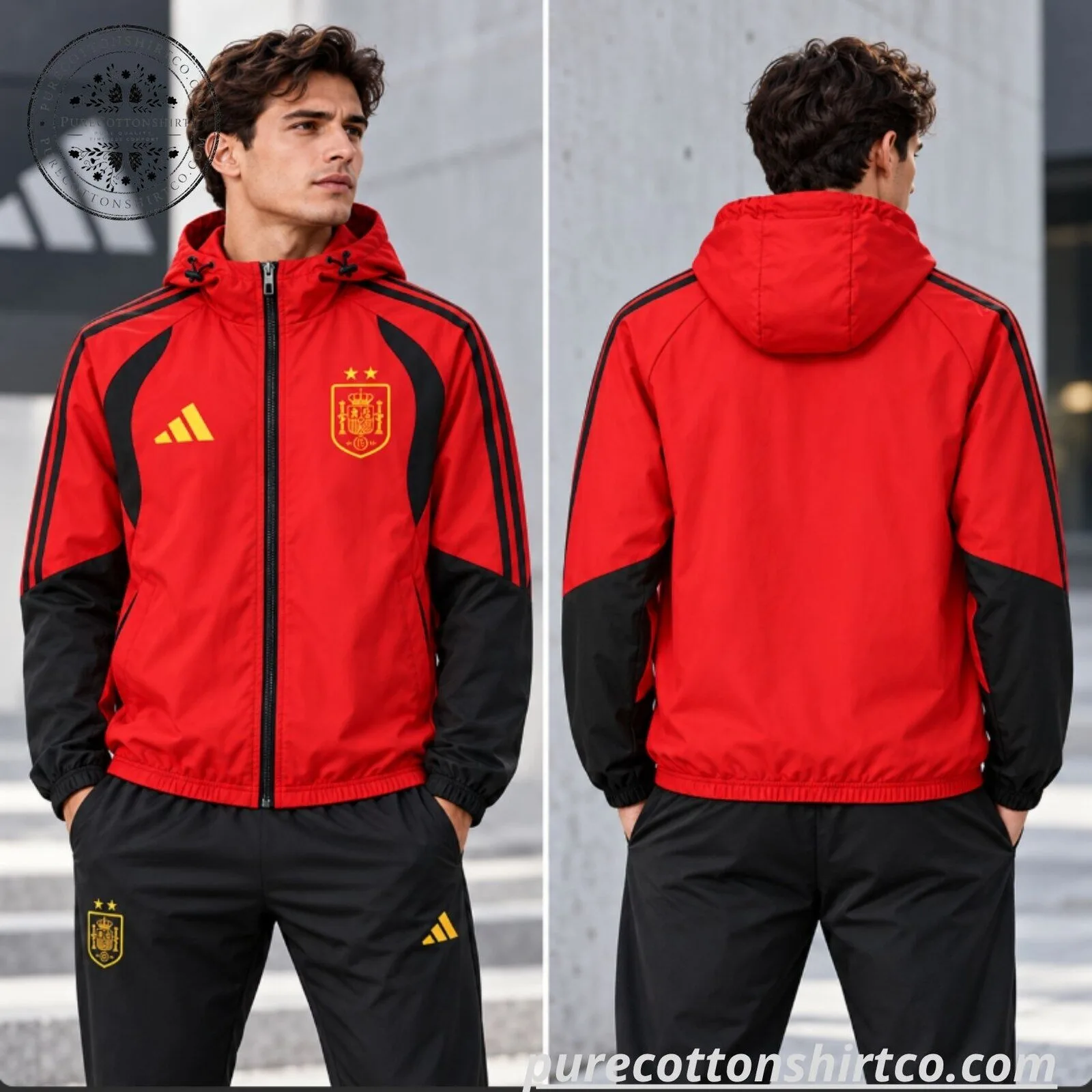 Spain National Football Team Red Hooded Windbreaker Jacket 7 Spain National Football Team Red Hooded Windbreaker Jacket