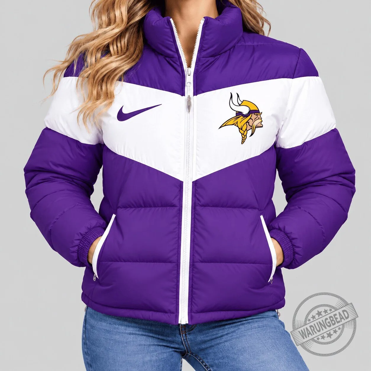Minnesota Vikings Purple and White Chevron Puffer Jacket for Women