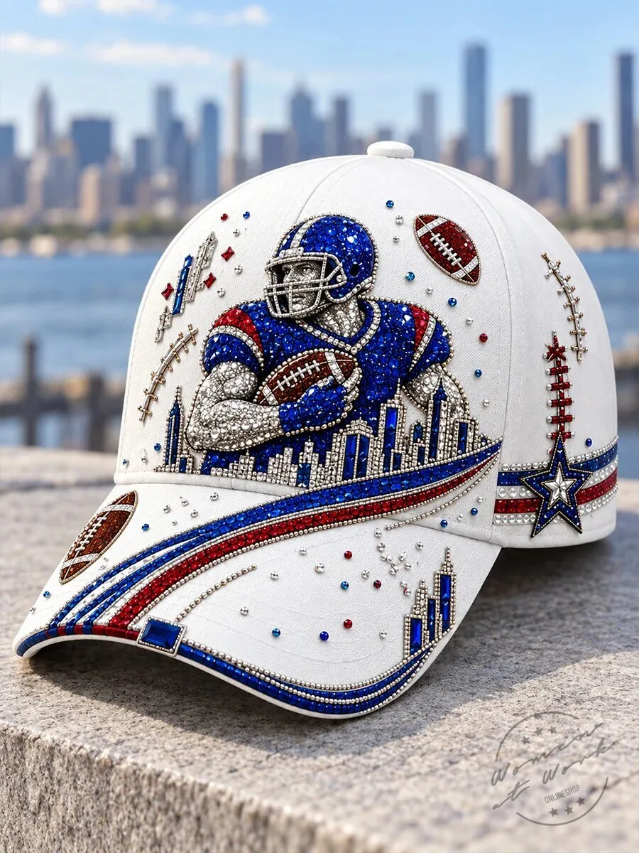 New York Giants Football Team Rhinestone Embellished Cap Hat