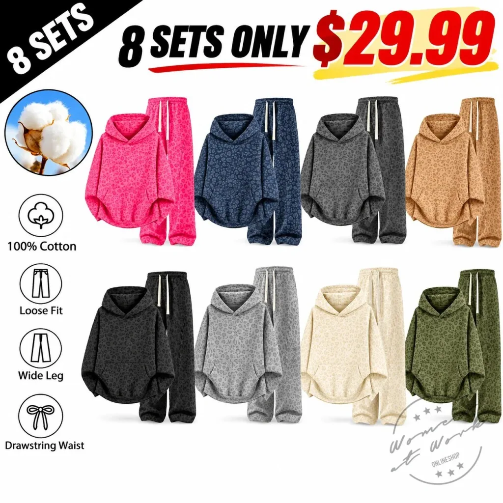 Leopard Print Loose Fit Hoodie and Wide Leg Pants Set for Women Leopard Print Loose Fit Hoodie and Wide Leg Pants Set for Women