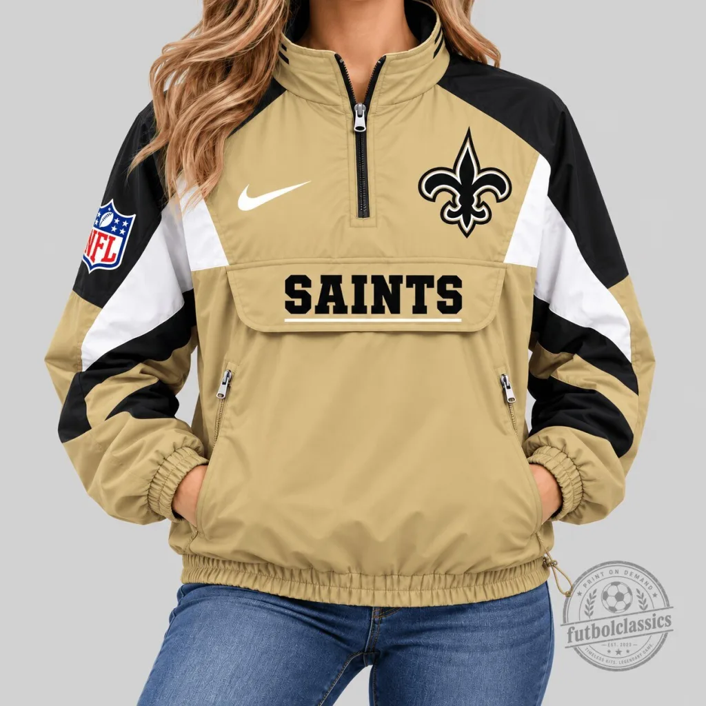 New Orleans Saints Women's Half Zip Pullover Anorak Jacket New Orleans Saints Women's Half Zip Pullover Anorak Jacket