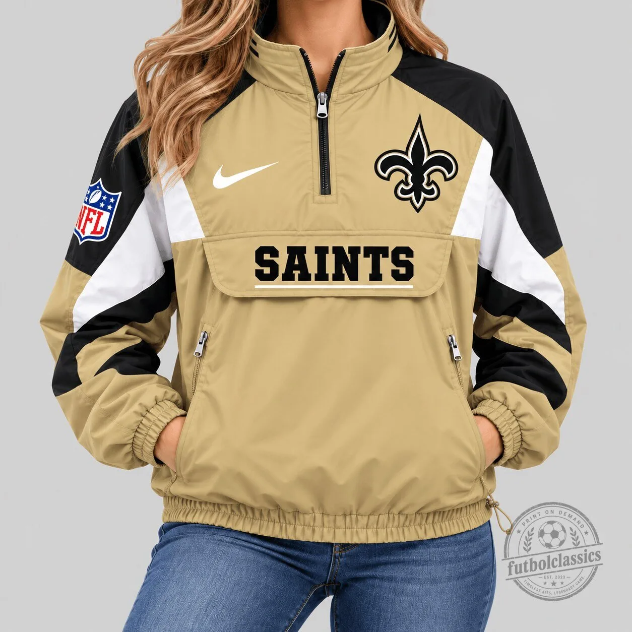 New Orleans Saints Women's Half Zip Pullover Anorak Jacket 1 New Orleans Saints Women