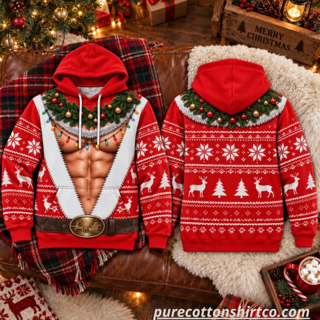 Chest Abs Muscle Santa Christmas Wreath 3D All Over Print Hoodie Chest Abs Muscle Santa Christmas Wreath 3D All Over Print Hoodie