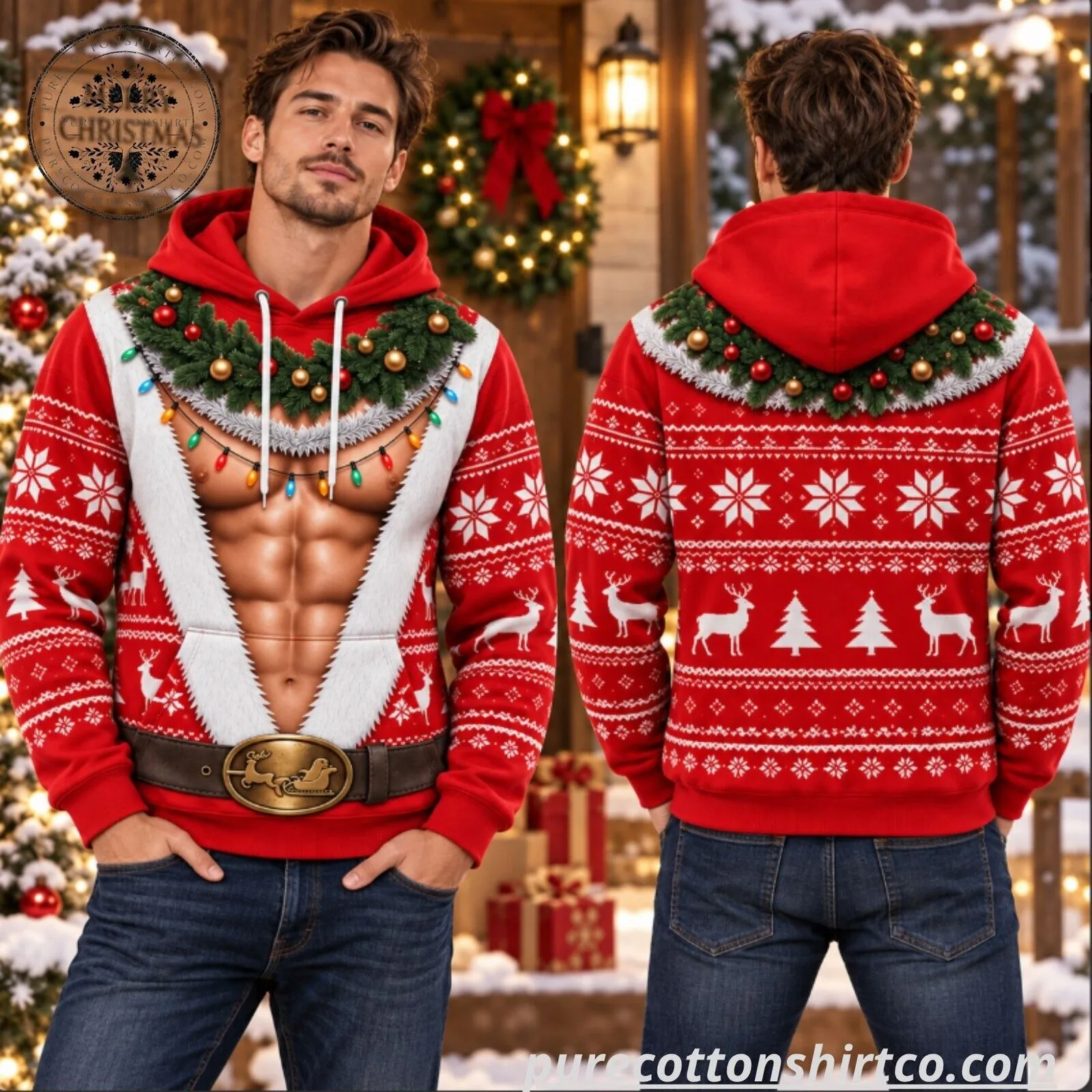 Chest Abs Muscle Santa Christmas Wreath 3D All Over Print Hoodie 5 Chest Abs Muscle Santa Christmas Wreath 3D All Over Print Hoodie