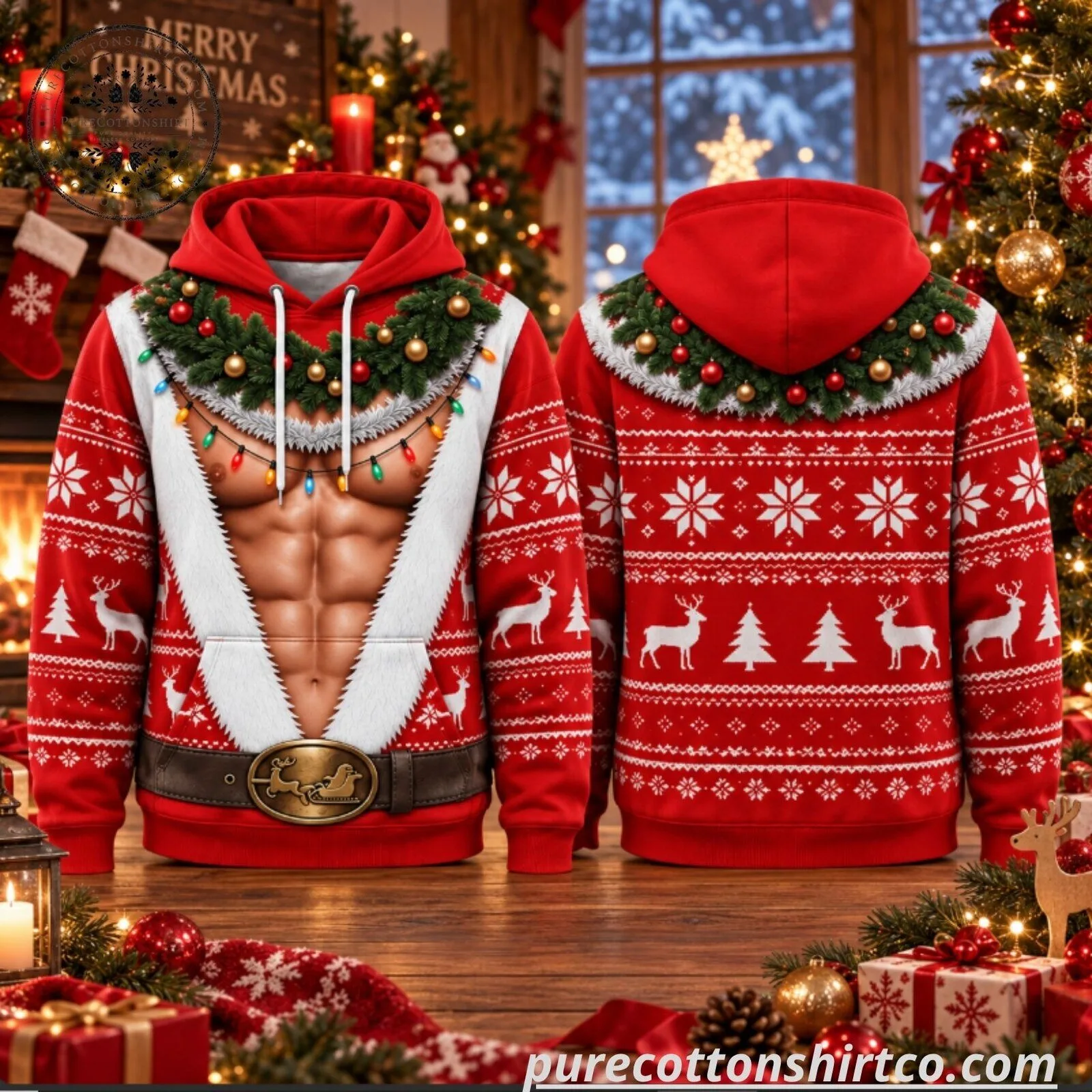 Chest Abs Muscle Santa Christmas Wreath 3D All Over Print Hoodie 6 Chest Abs Muscle Santa Christmas Wreath 3D All Over Print Hoodie