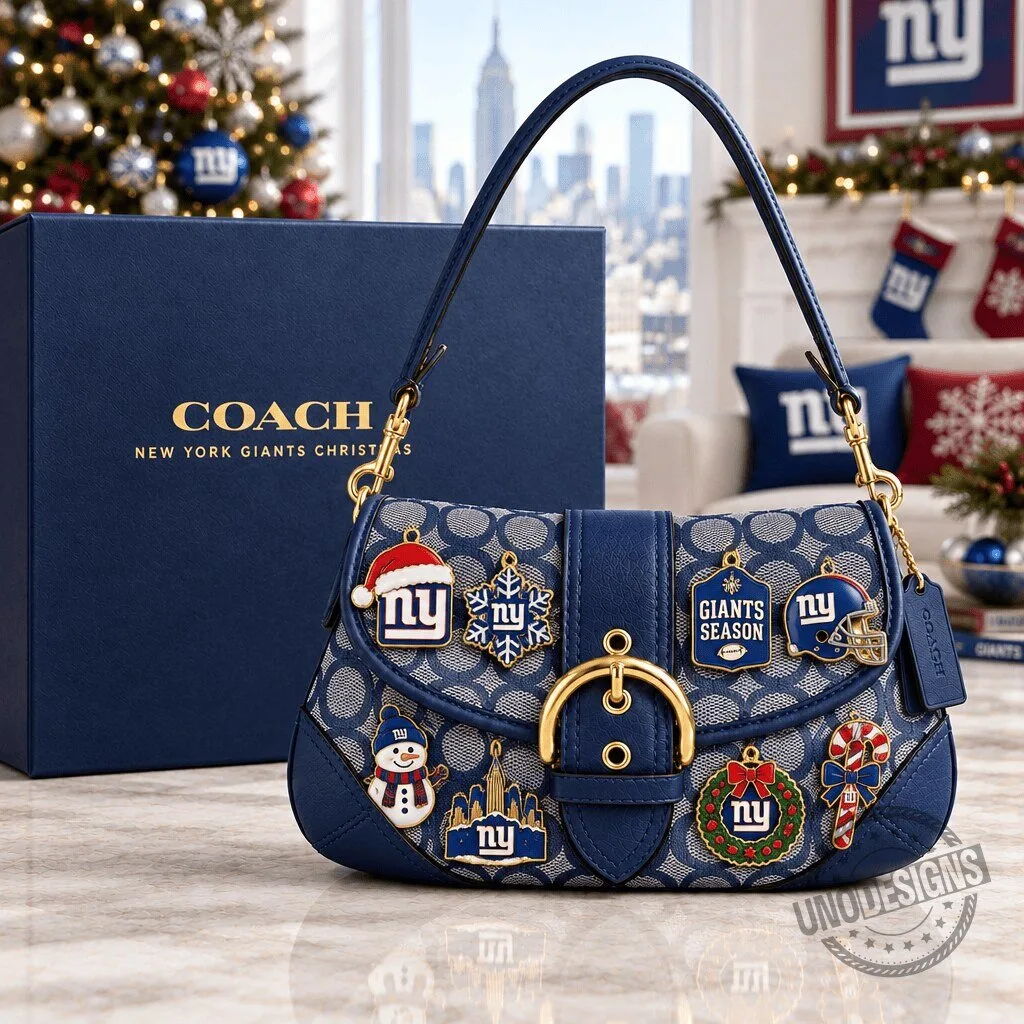 New York Giants Coach Signature Pattern Soho Shoulder Bag With Christmas Charms