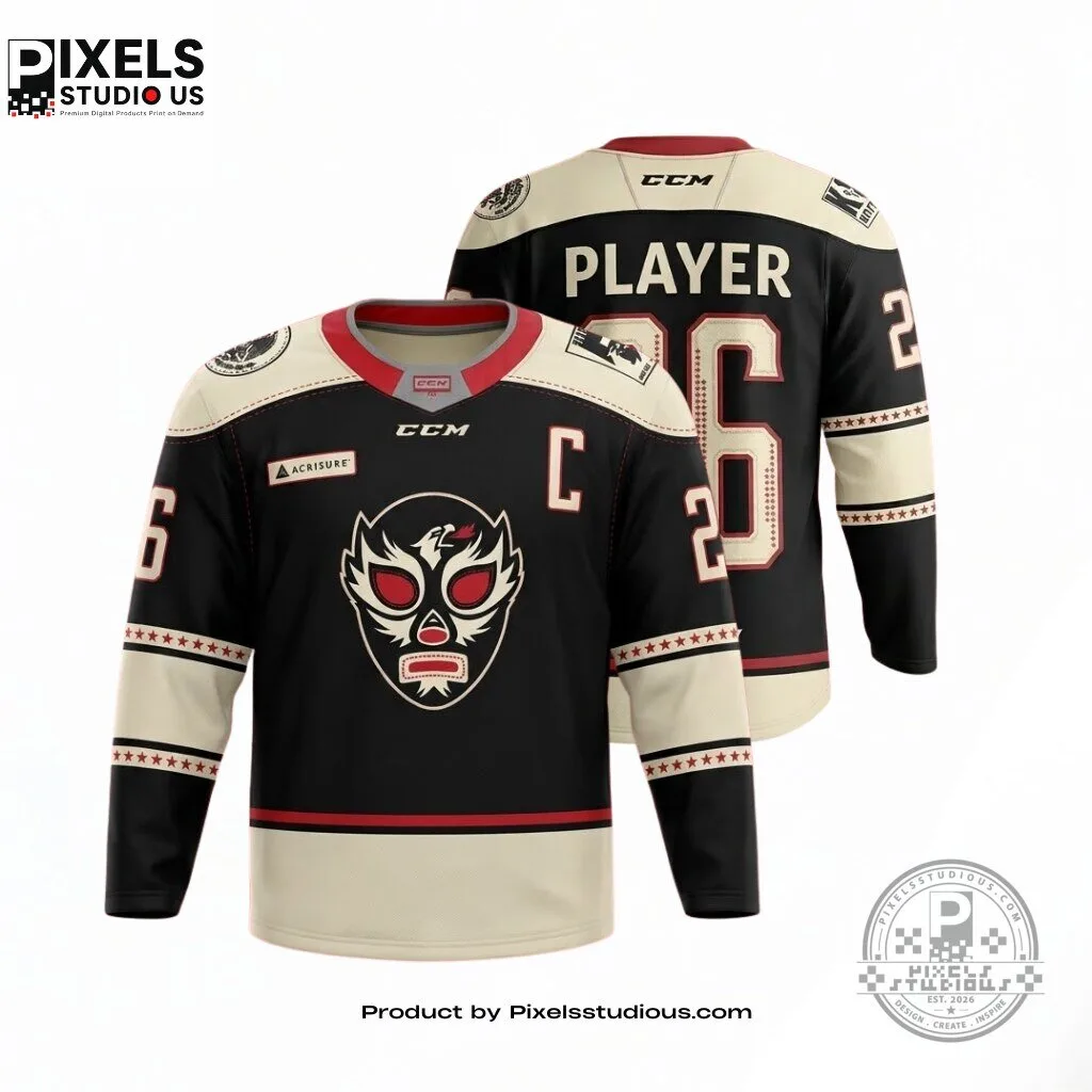 "Stylish Event Jerseys and Cozy Sweaters: Top 3 Must-Have Picks" 2 Coachella Valley Firebirds Los Firebirds Luchador Special Event Hockey Jersey