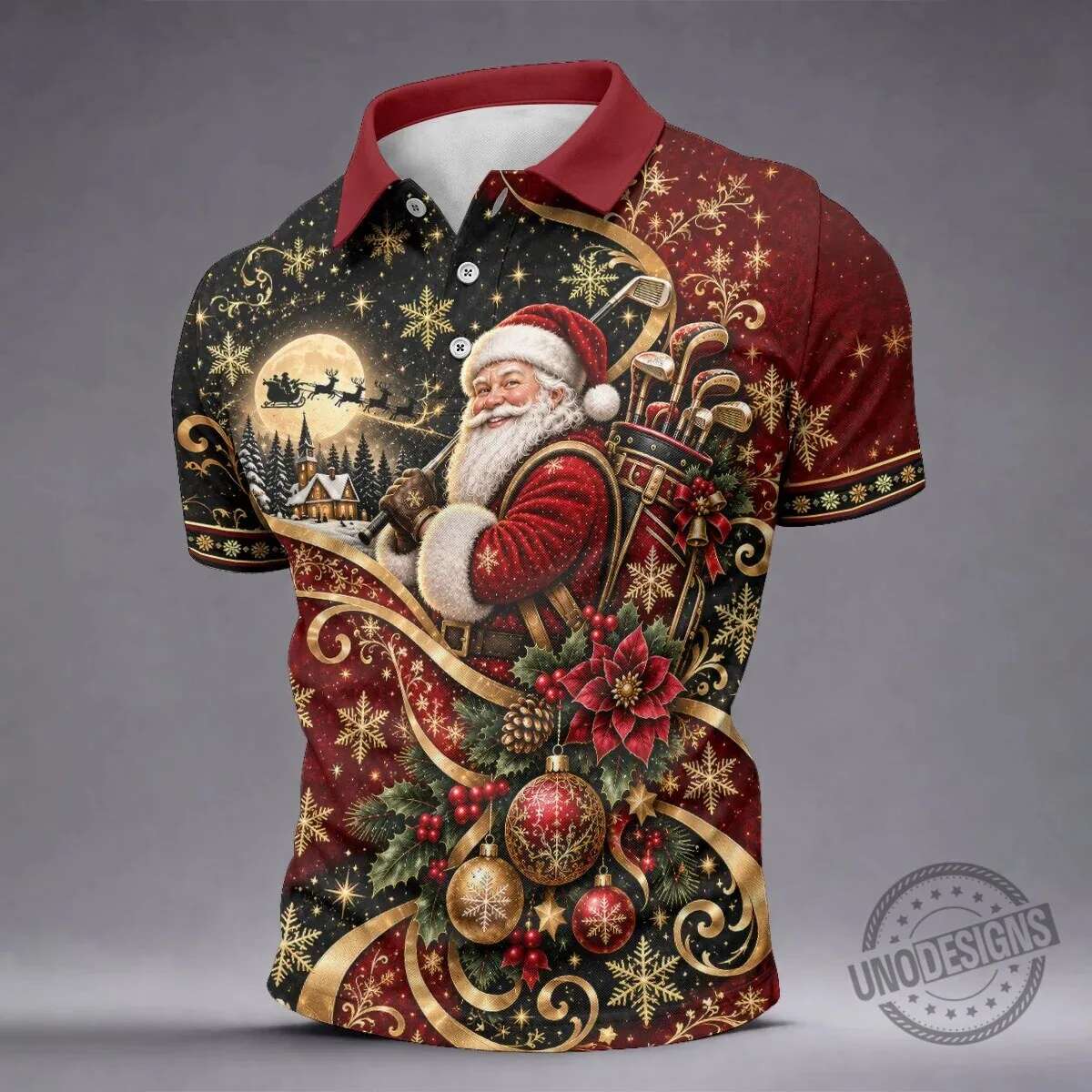 Christmas Santa Golfer Golden Swirl Holiday Polo Shirt for Men 13 Christmas Santa Golfer Golden Swirl Holiday Polo Shirt for Men